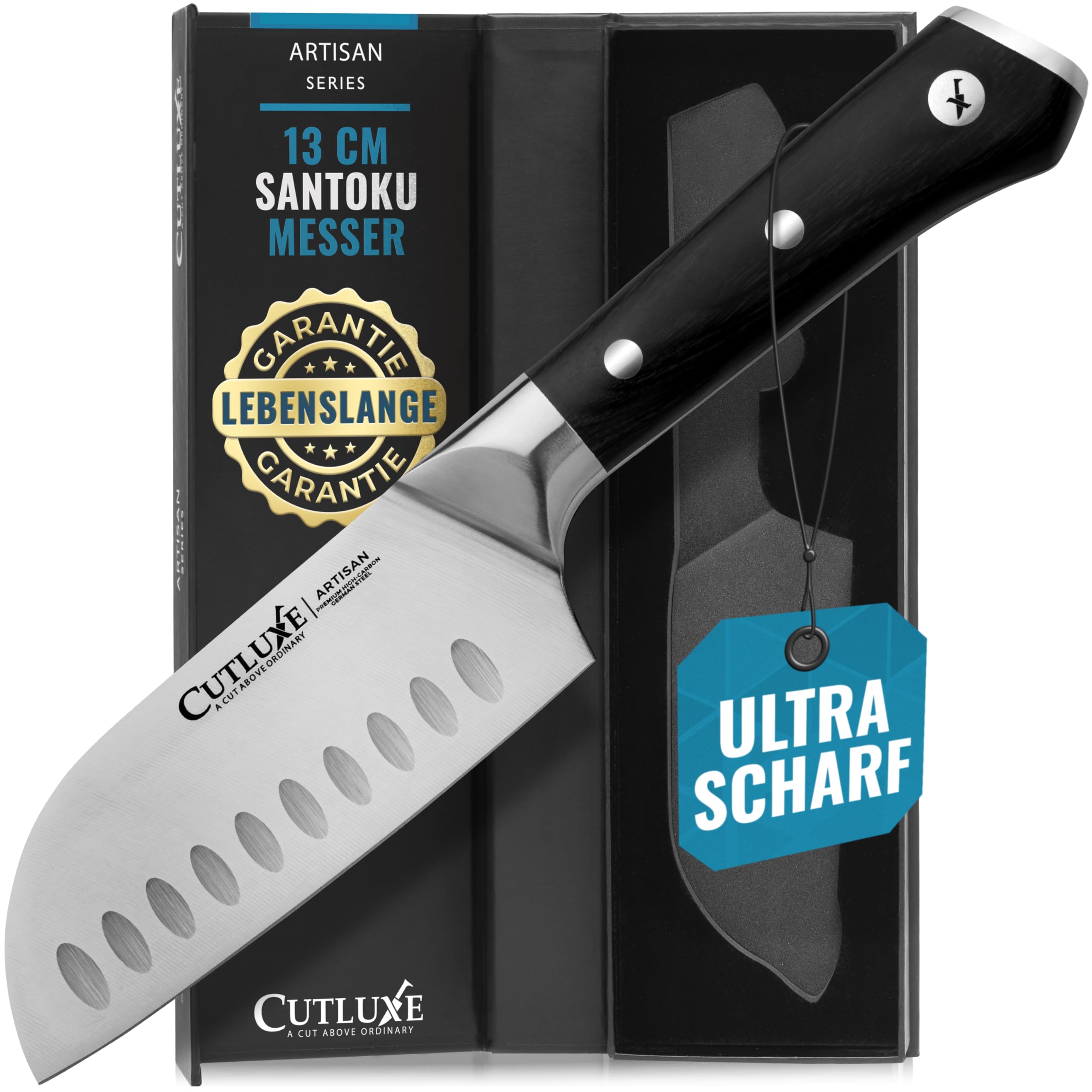 Cutluxe Santoku Messer 13cm – Fischmesser Fleischmesser Sushimesser Küchenmesser – Deutscher Schmiedestahl, Extrem Scharf, Ergonomisches Design