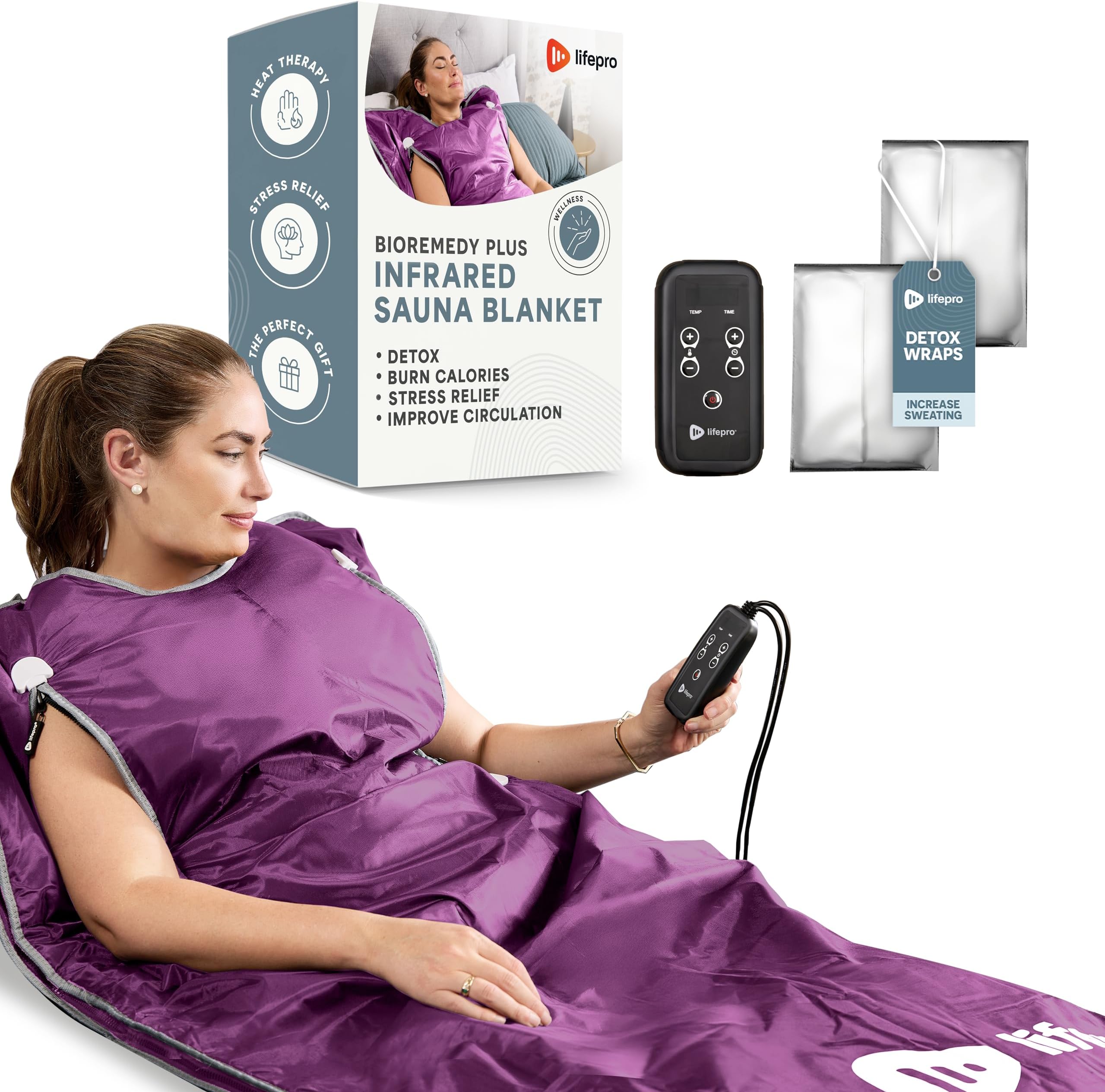 LifePro Sauna Blanket for Detoxification - Portable Far Infrared Sauna for Home Detox Calm Your Body and Mind (Regular Purple)