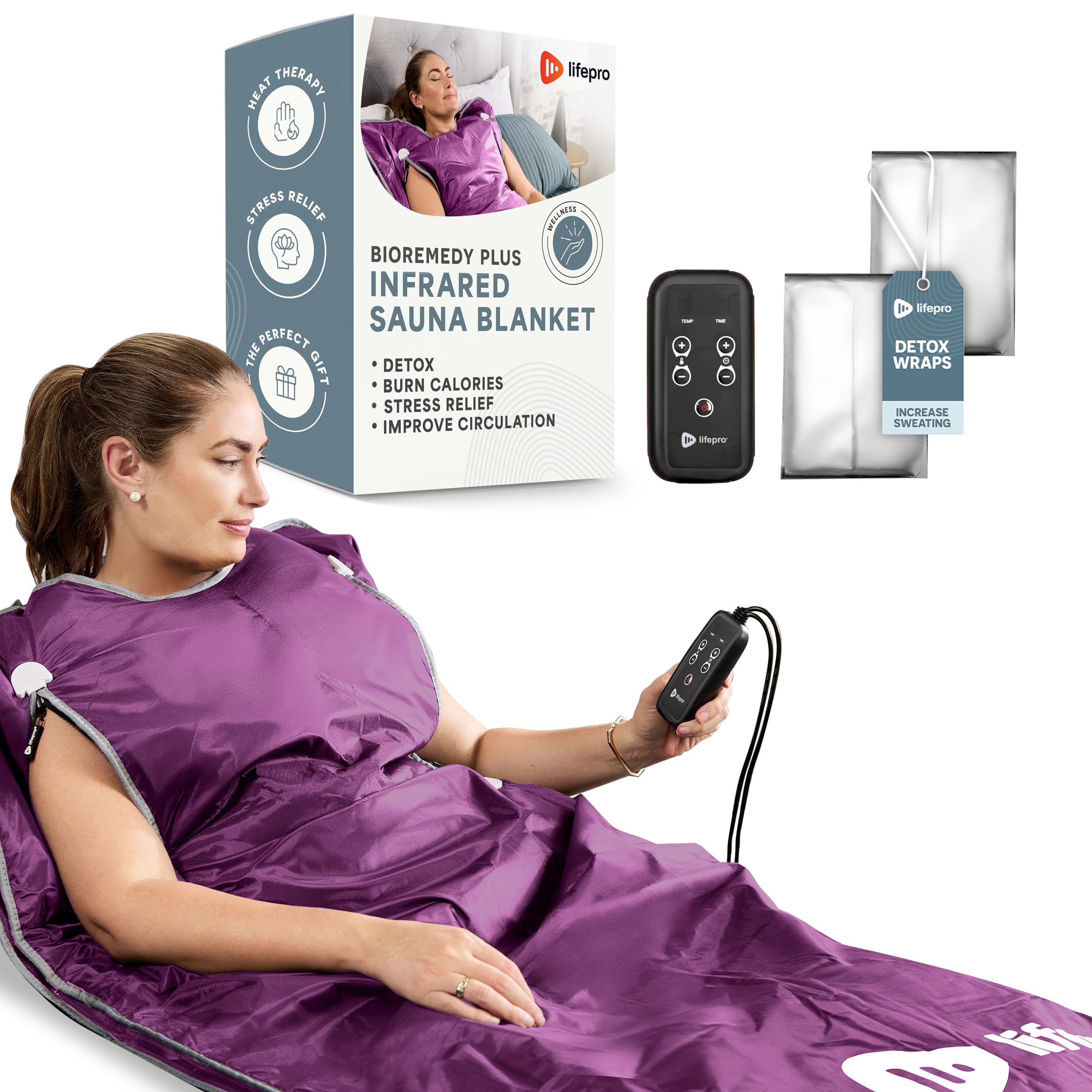 LifePro Sauna Blanket for Detoxification - Portable Far Infrared Sauna for Home Detox Calm Your Body and Mind (Regular Purple)