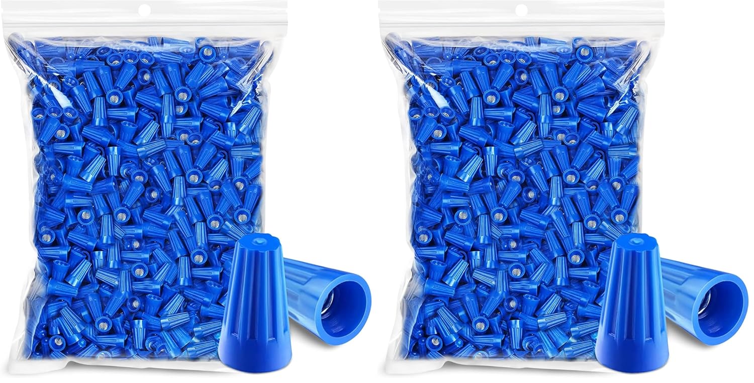 1000PCS Wire Connectors Nuts 22-14 AWG Electric Wire Caps Insulating Insert Twist Electrical Wire Connectors Blue Wire Assortment Nuts for Quick Connection (Pack of 2)