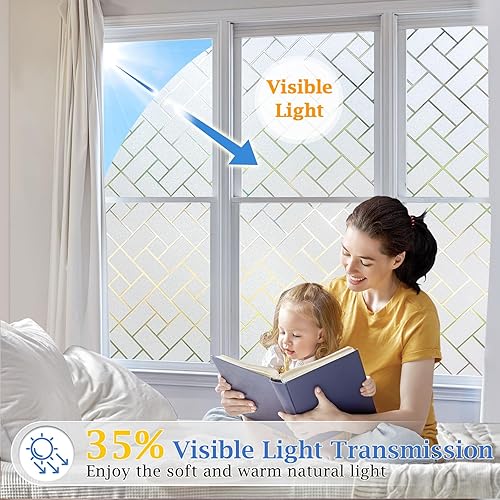 Miniatura 5 de Coavas - Película de adherencia estática de privacidad para ventana con diseño de espiga para proteger contra el sol, controlar el calor y dar