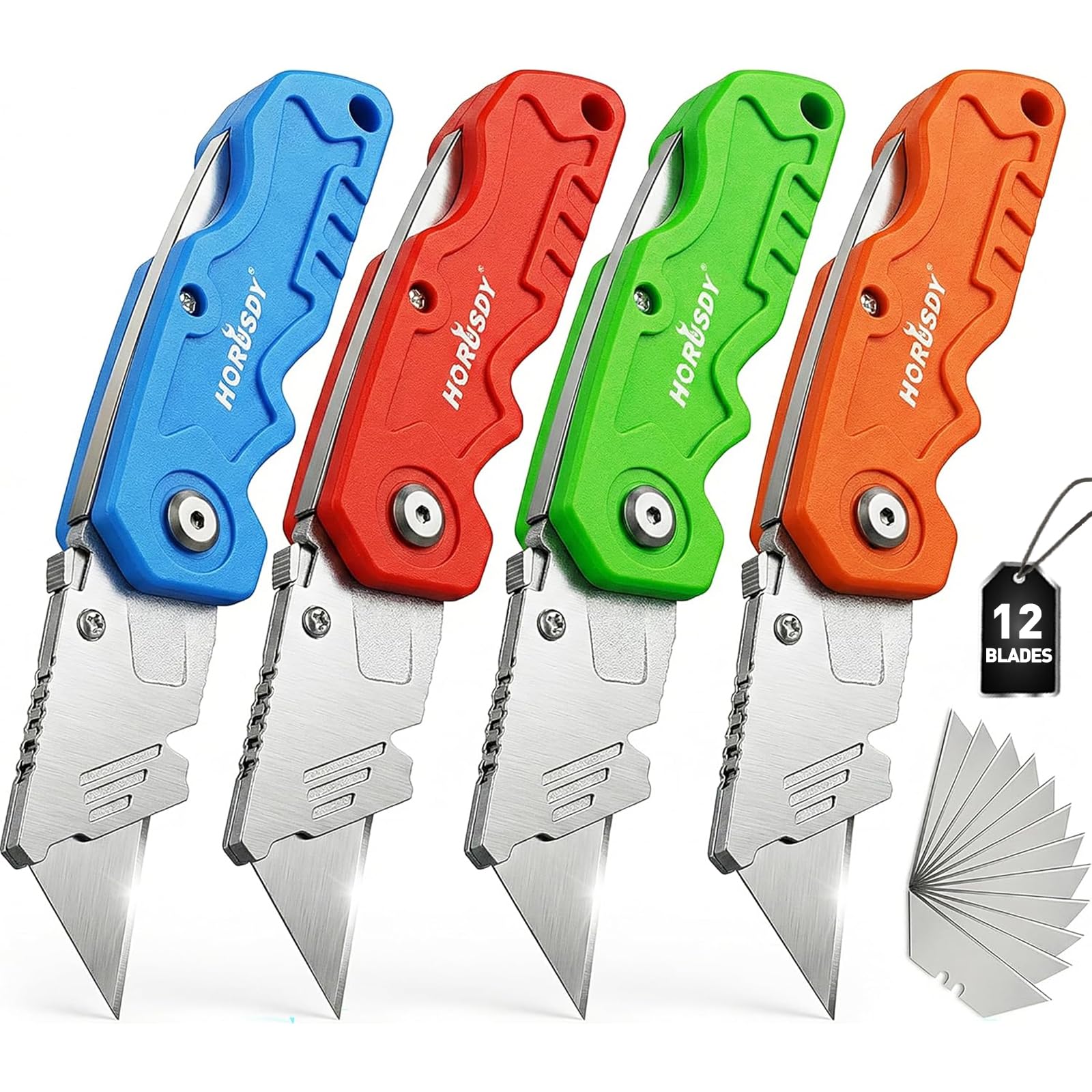 HORUSDY 4-Pack Folding Utility Knife Set, Heavy-Duty Box Cutters