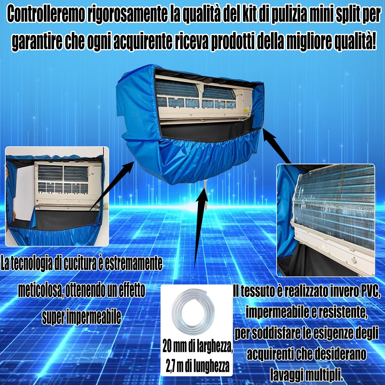Sacco Kit Per Pulizia Split Condizionatore(Pannelli Laterali Migliorati),Sacco Pulizia Climatizzatore Spazio Extra (blu scuro, piccolo, 18 pezzi)
