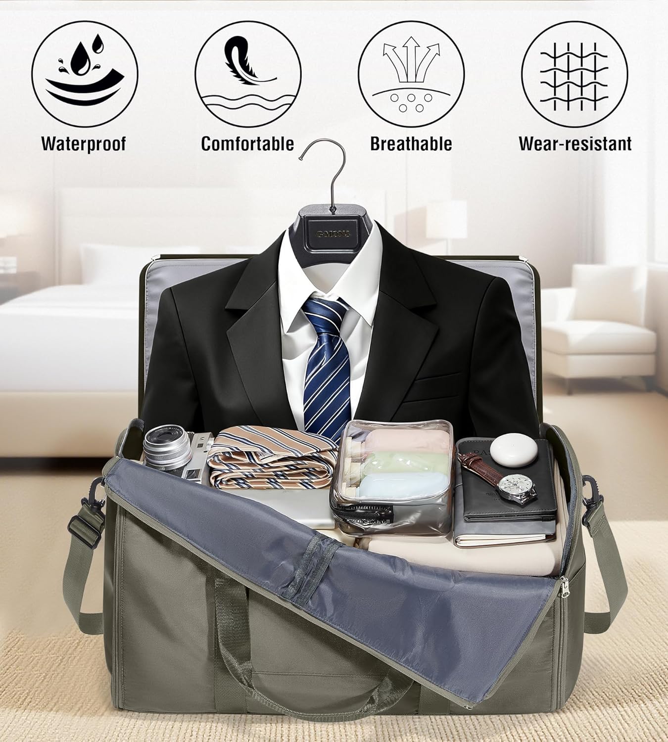 Convertible Garment Duffle Bags for Travel, Carry On Garment Bag for Women Men 2 in 1 Hanging Suit Bag, Large Weekender Bags for Business Trip Wedding Hanging Clothes Green - Image 5