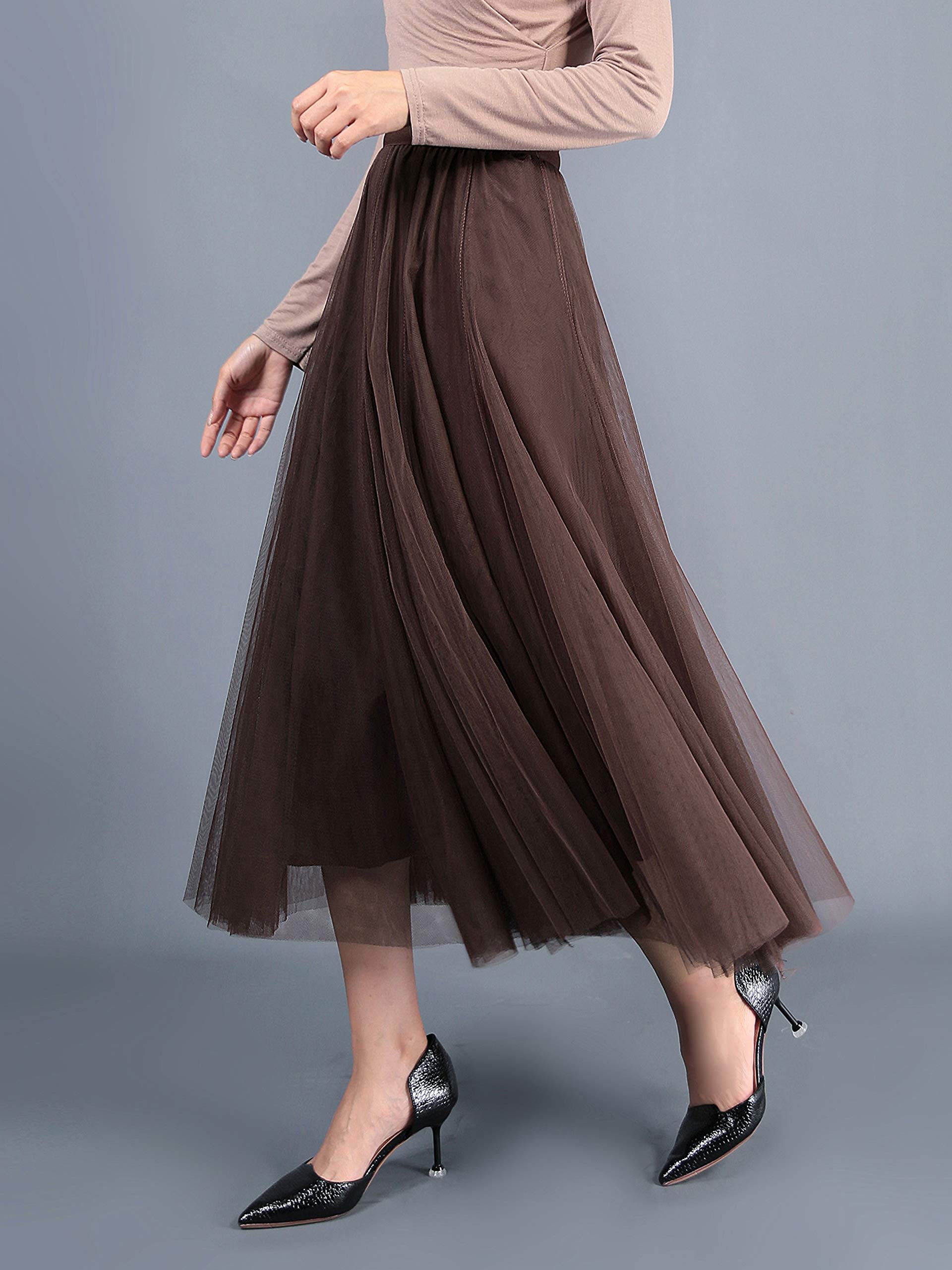 Noble Tulle Jupe Maxi Jupe Une Ligne Élastique Taille Haute Large Ourlet Cool Princesse Longue Jupe pour Femmes Filles Incontournables de la Saison