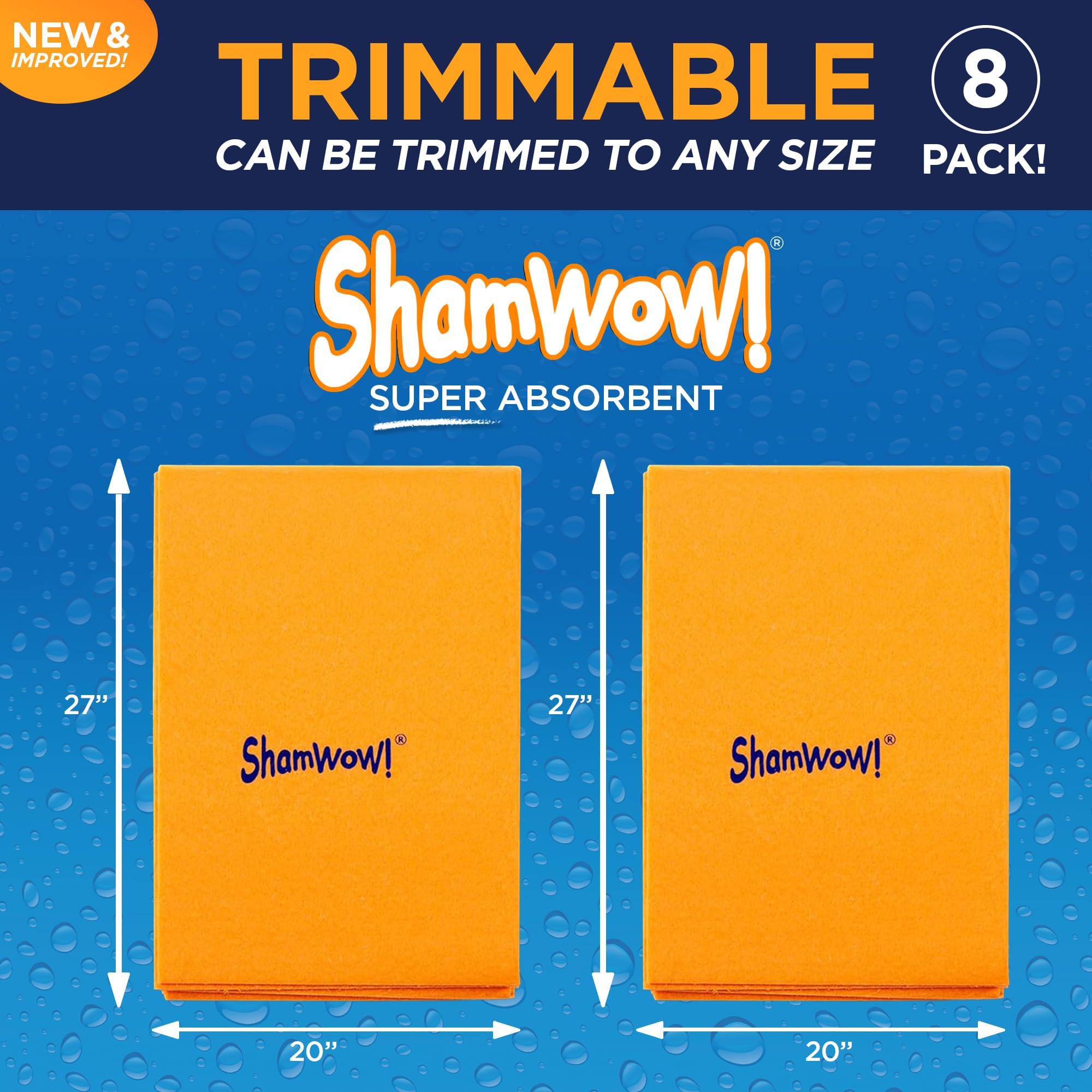 ShamWow El Original de Super Absorbente Multi-Propósito de Limpieza Shammy (Gamuza) una Toalla de Tela Lavable a máquina, no se rayará Paquete de 8 Naranja