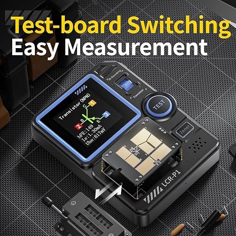 LCR-P1 Professional Transistor Tester with Anti-Burn for PROTECTION | Capacitor/Resistance Meter | Data Export | Replaceable Test Boards | 1.44 Color Screen for Diodes, MOSFET, IGBT, Zener Analysis
