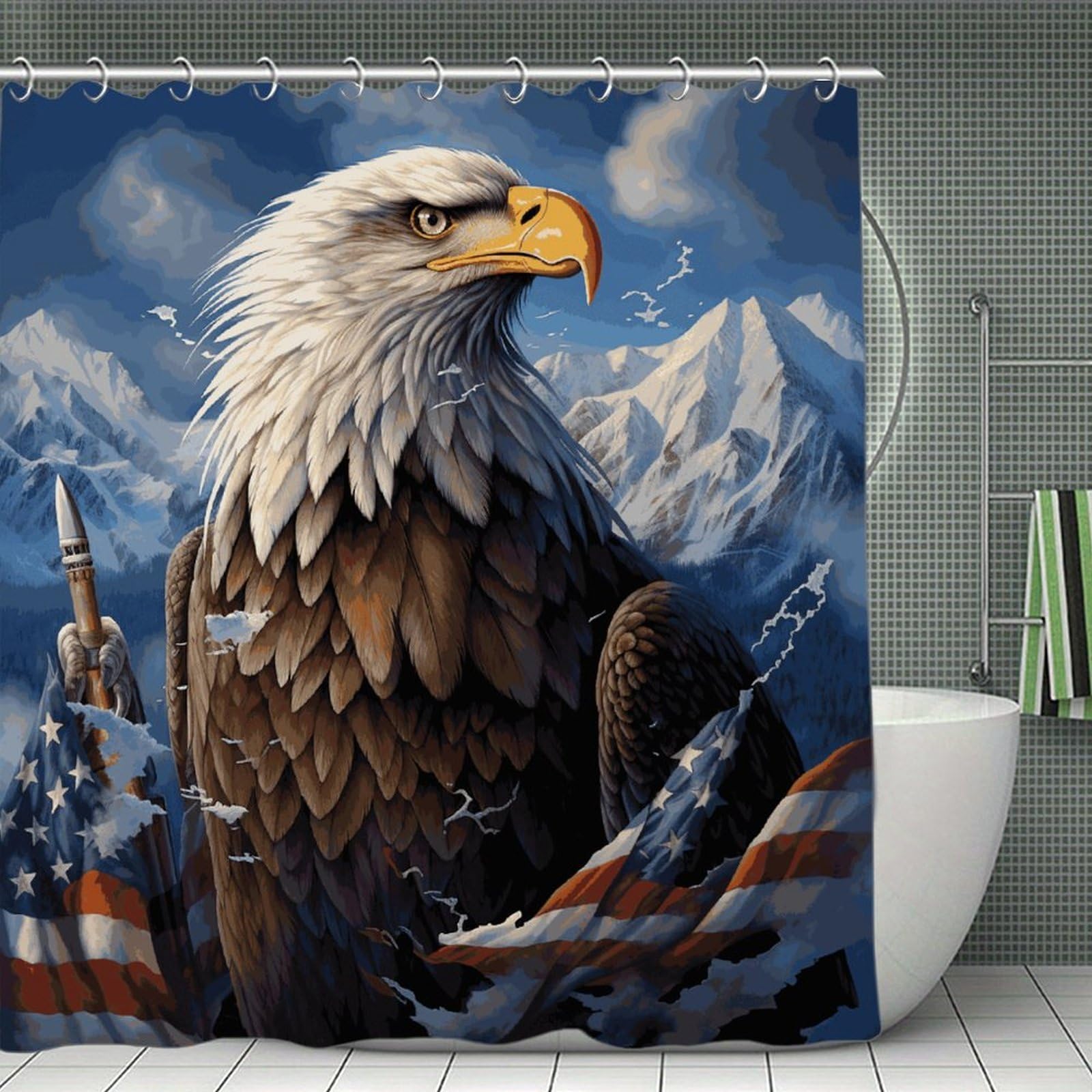 JTREHY Eagle Shower Curtain Waterproof Bathroom Shower Curtain Machine Washable Bath Curtains Polyester Cloth Bath Curtains for Bathroom Showers 70.8×70.8Inch