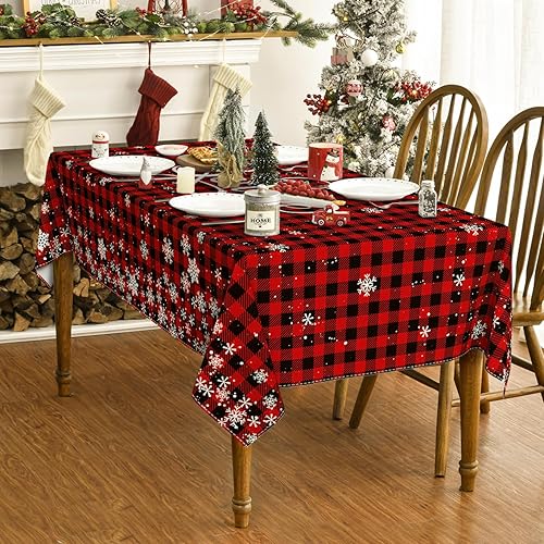 Miniatura 3 de Horaldaily Mantel de Navidad de 60 x 120 pulgadas, diseño de búfalo rojo a cuadros, lavable, para decoración de fiestas, pícnic, cenas