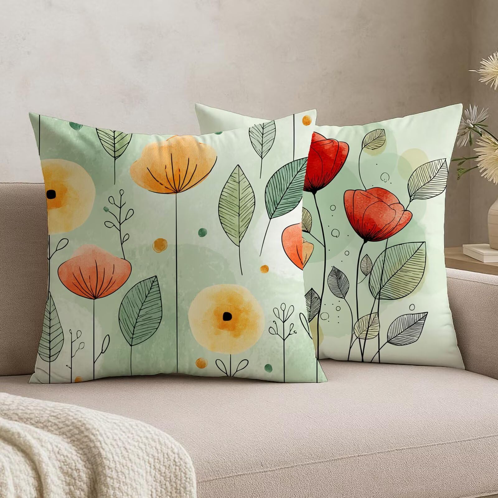 Housses de coussin vert sauge 50x50 velours fermeture éclair invisible