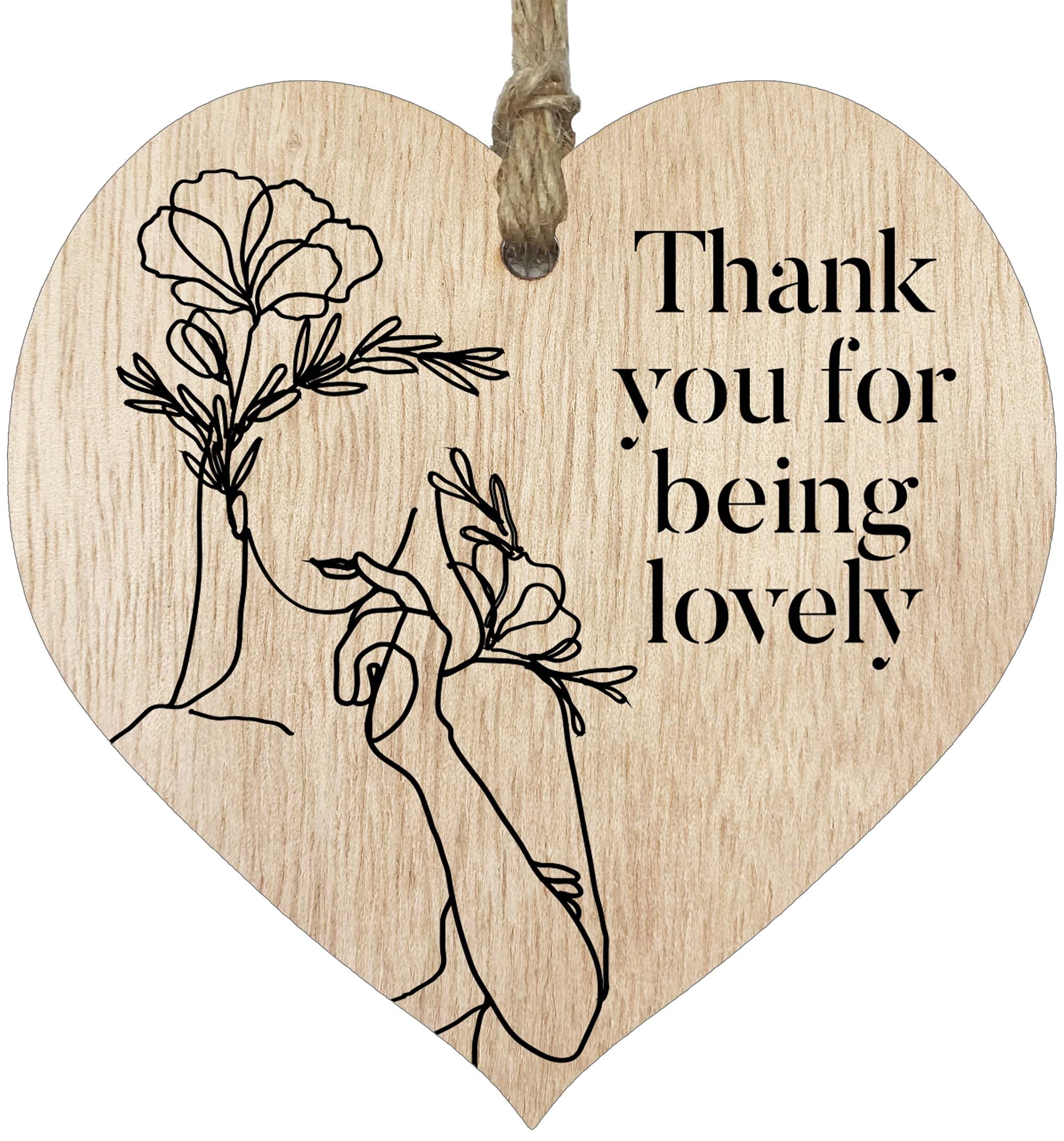 Stuff4 Women's Light Wood Thank You For Being Lovely En Heart Sign Plaque, Thank You Gift Secret Santa Mothers Day, Thank You Gifts For Wood Hearts Plaques Present Christmas Birthday Valentines
