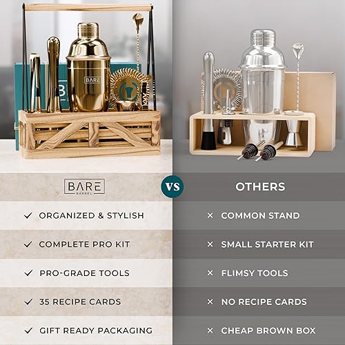 Miniatura 6 de BARE BARREL Mixology Bartender Kit Bar Set  Juego de coctelera de Martini  Herramientas de mezcla de barware para el hogar  Carrito portátil rústico
