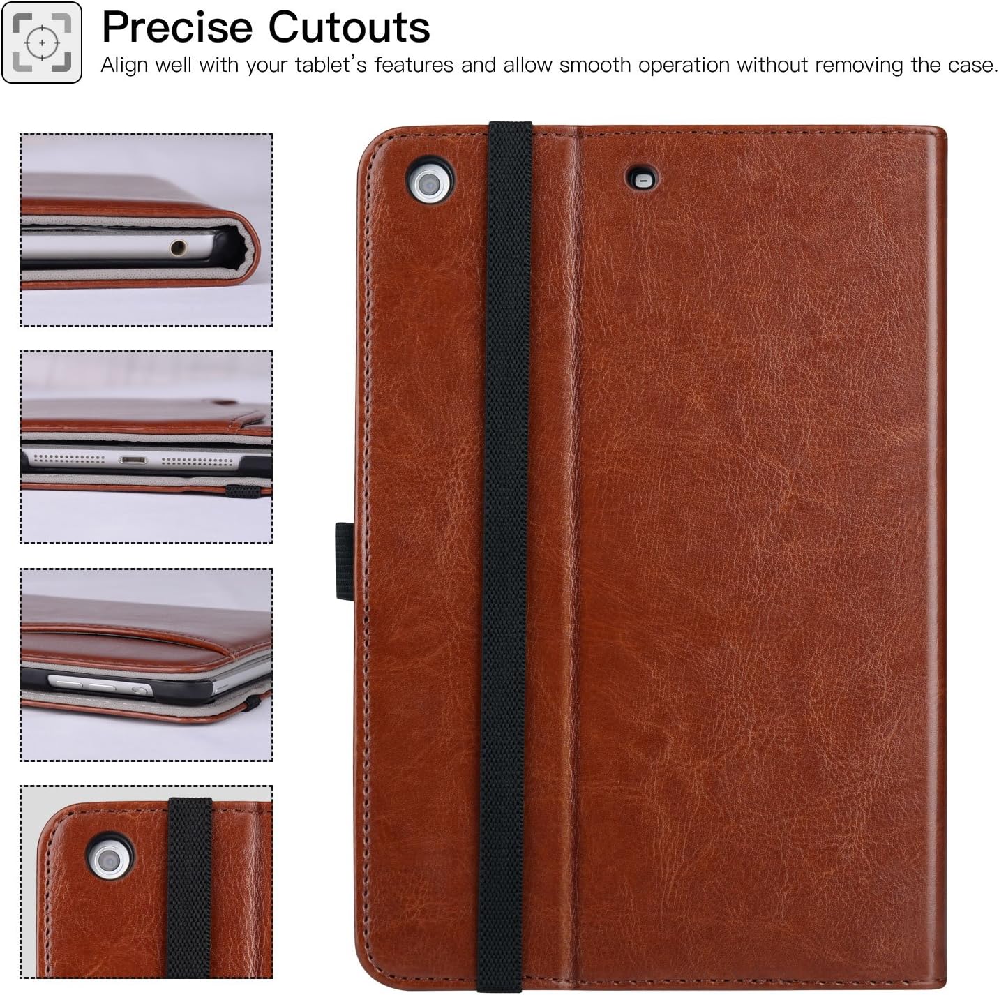 Ztotop iPad Mini 1/2/3 Case, Leather Folio Stand Protective Case Smart Cover with Multi-Angle Viewing, Pocket, Functional Elastic Strap for iPad Mini 3/ Mini 2/ Mini 1 - Brown