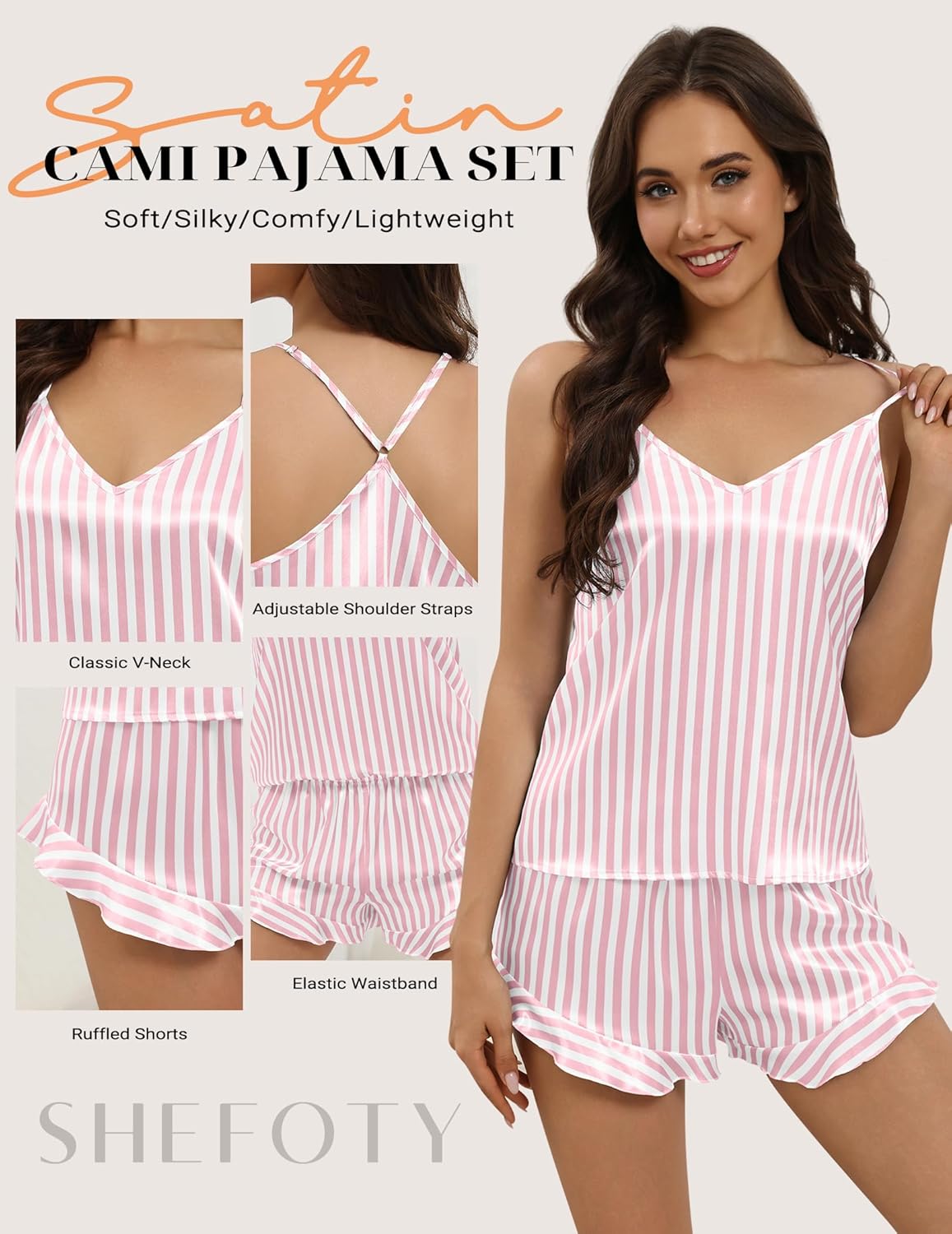 Silk Pajamas for Women Satin Sexy Cami Top and Ruffled Shorts Set 2 Piece V Neck Pjs Sleepwear S-XXL - Image 6