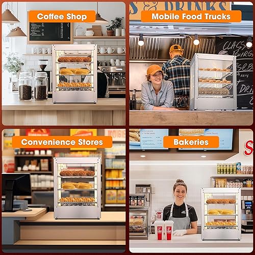 Miniatura 5 de WeChef - Calentador de alimentos comercial de 3 niveles, calentador de pizza, calentador de pastelería para restaurante, cafetería, bufé, 15 x 15 x