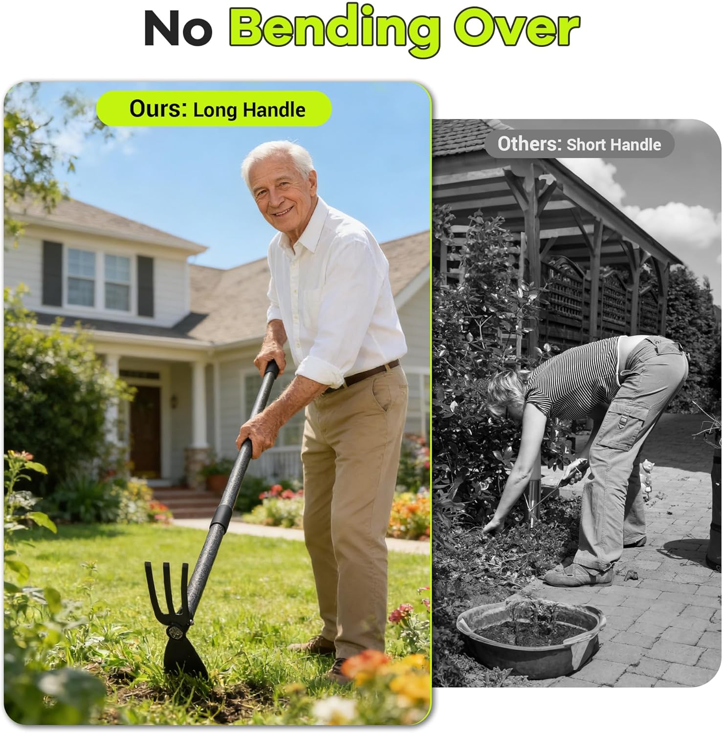 Hoe Garden Tool, 30-75 Inch Adjustable Garden Hoe Long Handle for Weeding, 2 in 1 Heavy Duty Hoe Cultivator Hand Garden Tools for Gardening Planting