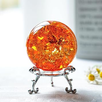kanpura 2.3inch Amber Ice Cracked Ball Crystal Ball Fengshui Paperweight Glass Ball for Christmas Home Fish Tank Accessories Rockery Decor
