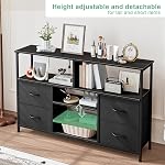 TV Stand with Storage, Television Stand Entertainment Center with 4 Fabric Drawers, TV Storage Cabinet Media Console Table for Living Room, Bedroom (Black)