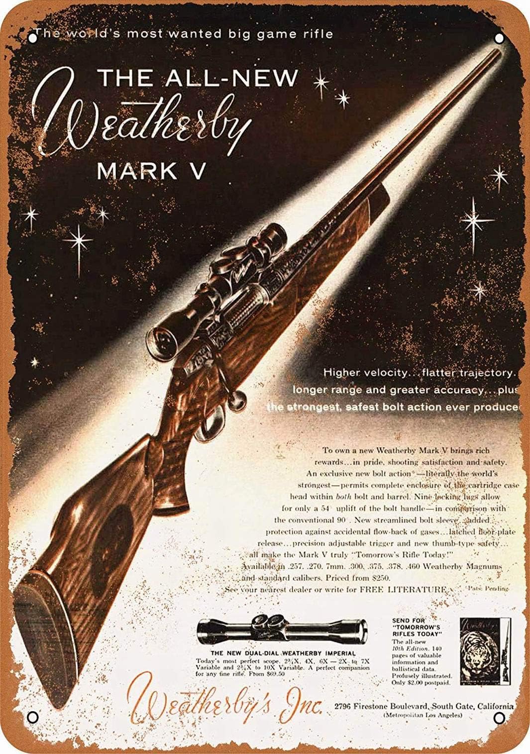 BALEBAMI 12 X 8 Metal Sign - Weatherby Mark V Rifles - Vintage Decorative Tin Sign