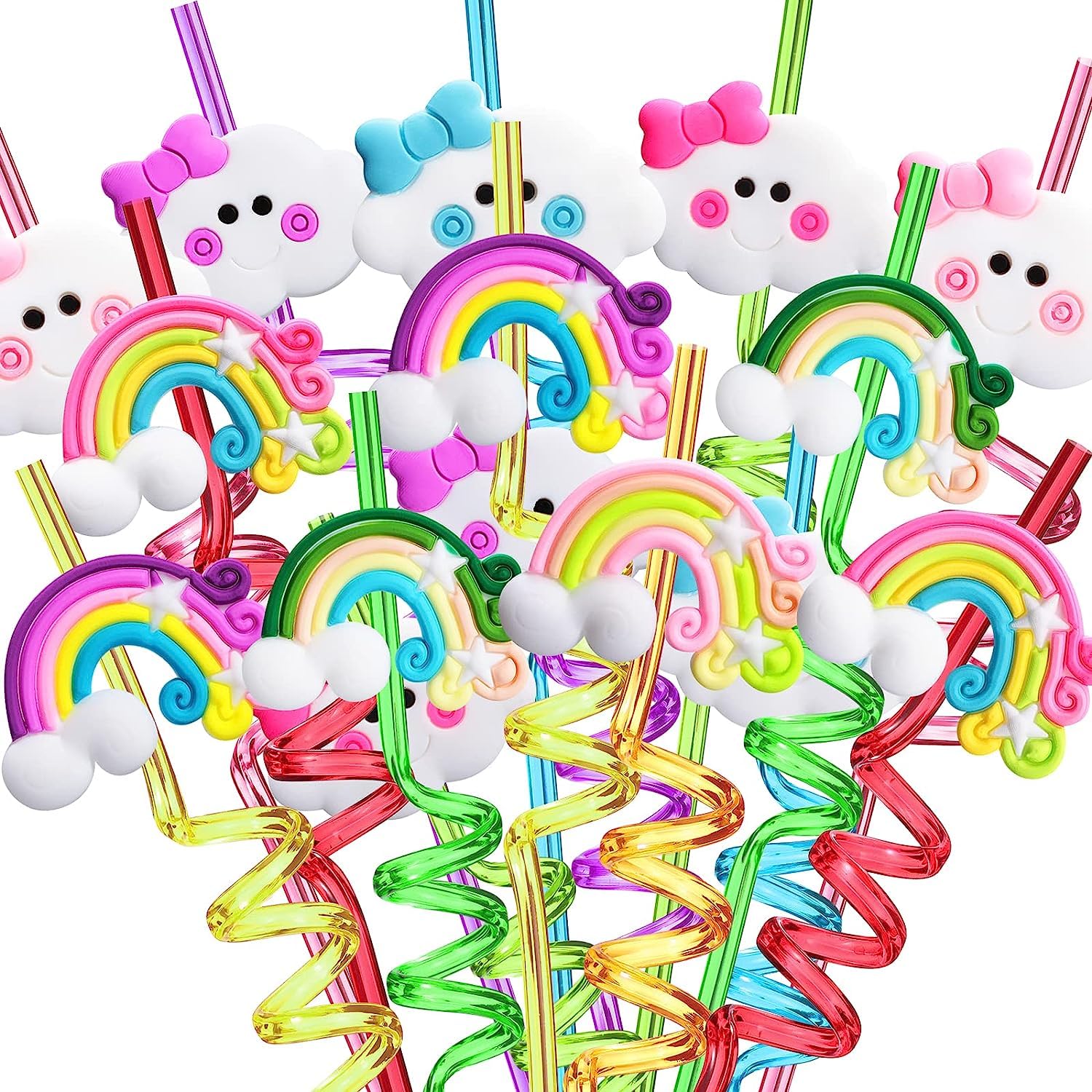 Lot De 16 Pailles En Plastique Colorées - Réutilisables Pour Décorations Fête, Anniversaire - 8