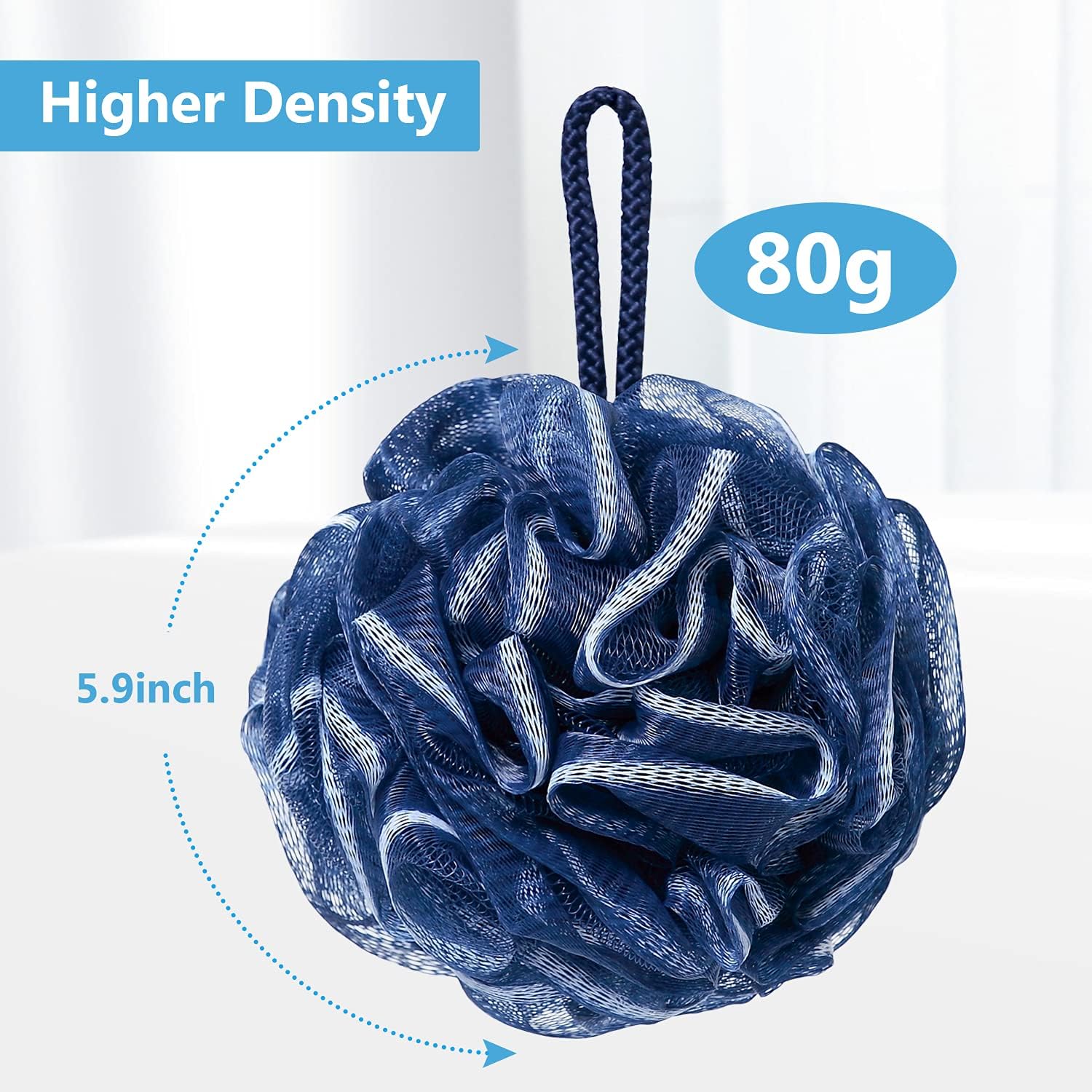 VANZAVANZU Bath Loofah Large 80g Shower Sponge Body Scrubber Mesh Pouf for Men and Women, Set of 4 (Navy Blue) image 2
