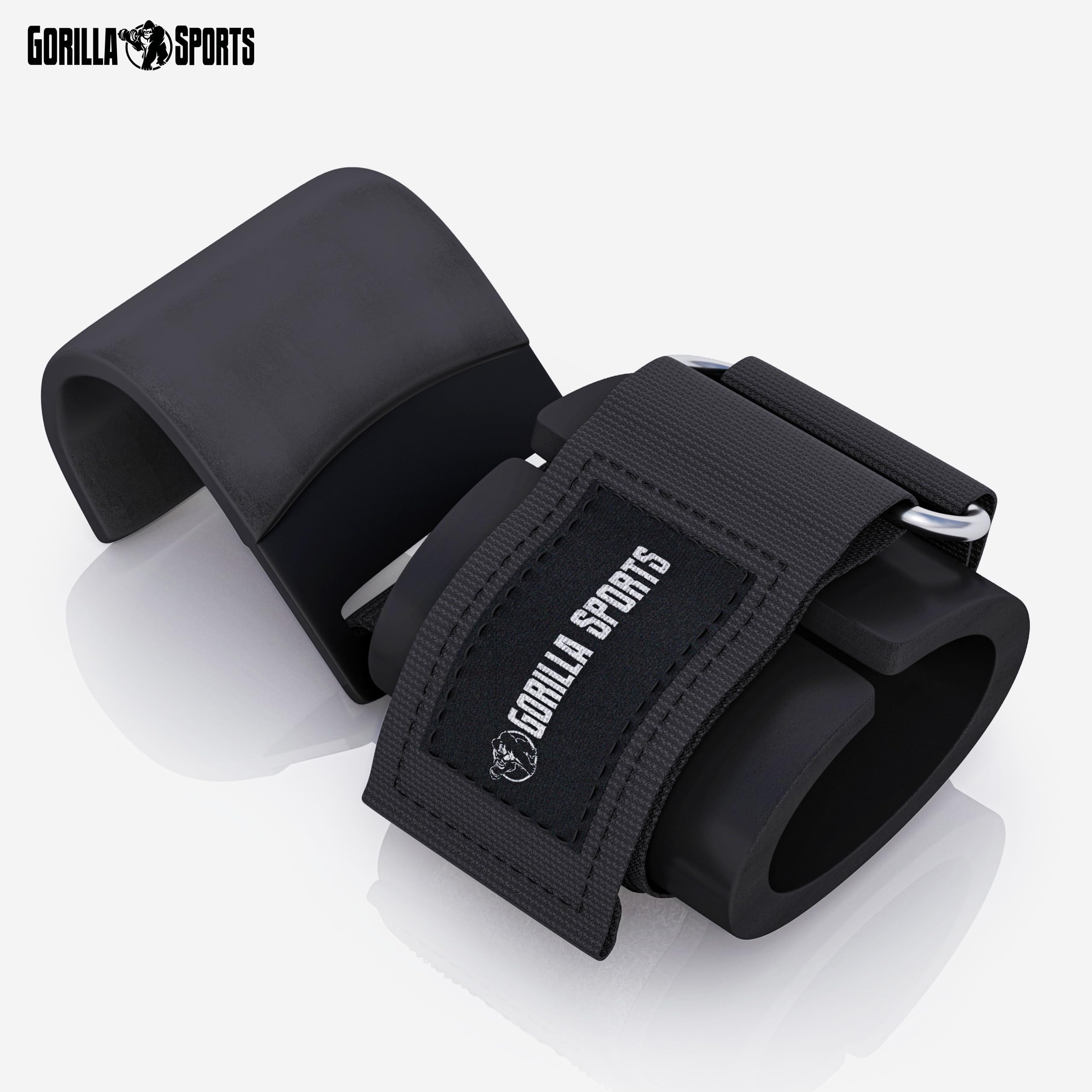 Gorilla Sports® Ganci Palestra - 2 Pezzi, Imbottita 7 mm, Neoprene e Schiuma - Polsiere con Gancio, Guanti Palestra, Supporto Polso, Fasce Polsi, Cinghie per Sollevamento Pesi, Allenamento, Fitness