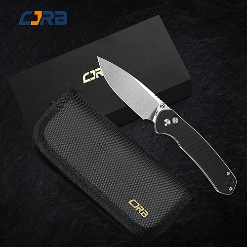 Miniatura 8 de CJRB CUTLERY Navaja de bolsillo pirita (J1925L) con bloqueo de botón EDC Cuchillo plegable grande AR-RPM9 hoja de acero y mango G10 negro al aire