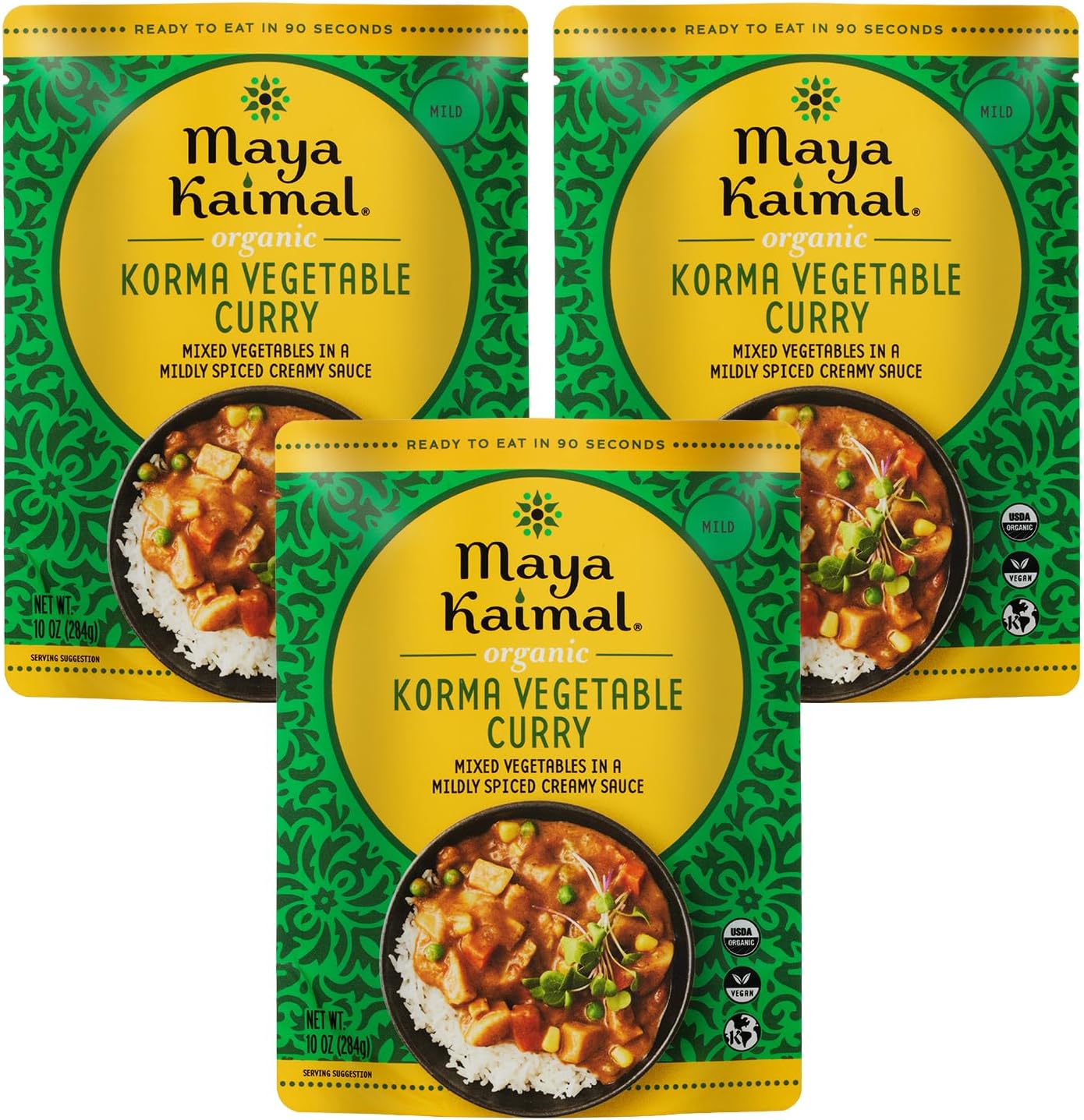 Organic Indian Korma Vegetable Curry | Microwaveable, Ready to Eat, Fully Cooked Mixed Vegetables in a Mildly Spiced Creamy Sauce | Vegan | Kosher