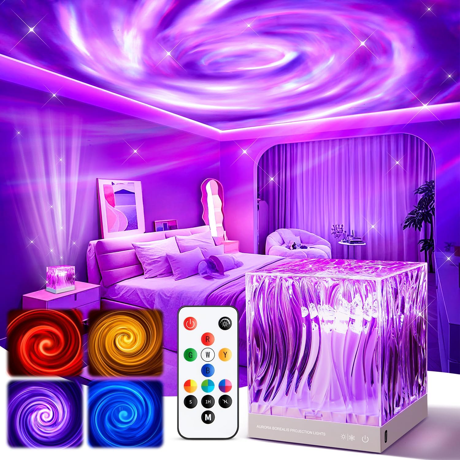 Space Projector for Bedroom, 18 Colors Hologram Cube Galaxy Projector for Bedroom, Dimmable Galaxy Light Projector for Bedroom,Remote Galaxy Lamp for Bedroom,Kids Night Light Projector for Teen Gifts