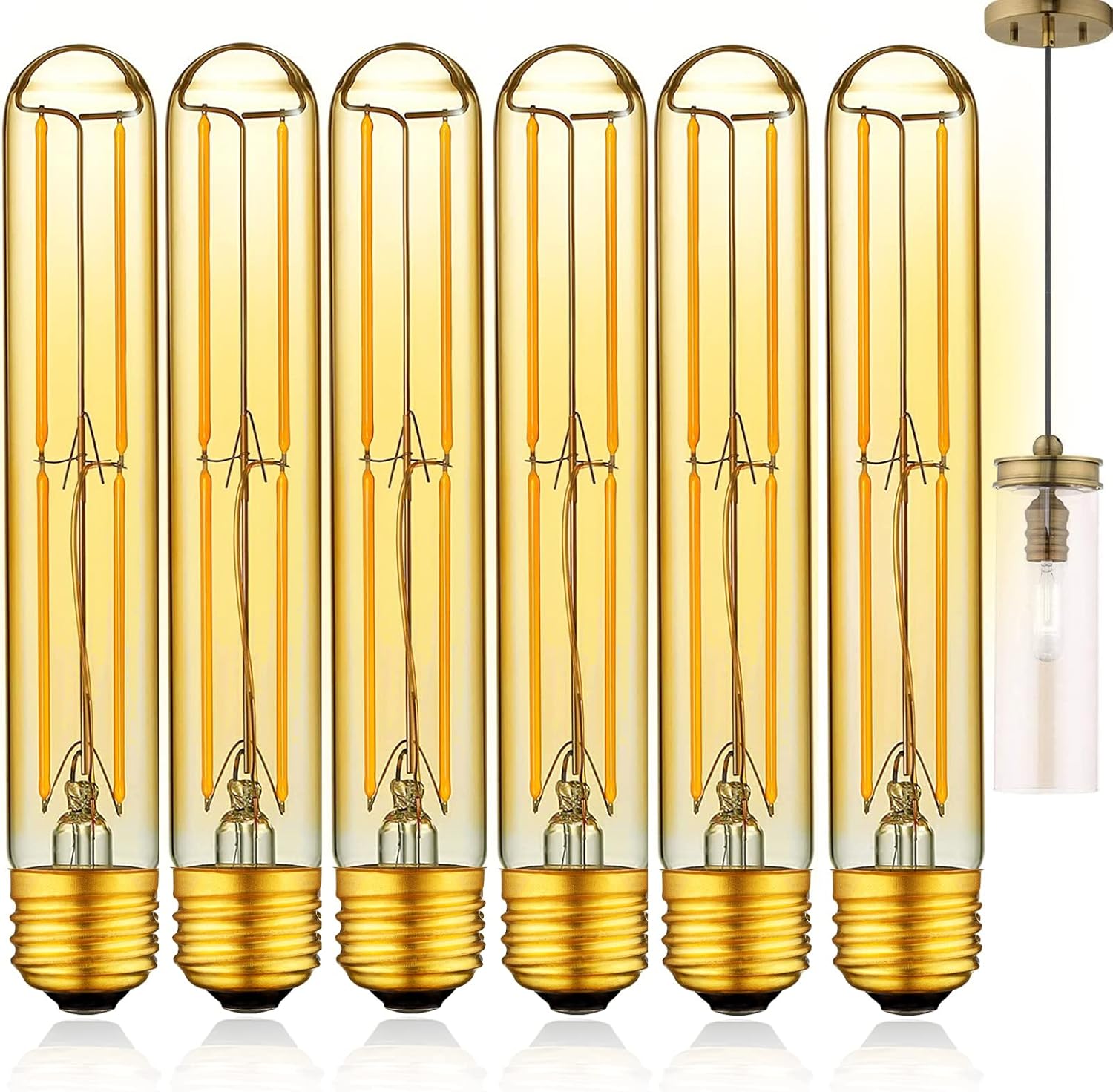 T10 Dimmable LED Tubular Bulb, Amber Long Tube Edison Light Retro Bulb, 6W, 60W Equivalent, Warm White 2700K, E26 MediumSuitable for Household Lighting and Decoration.6 Pack