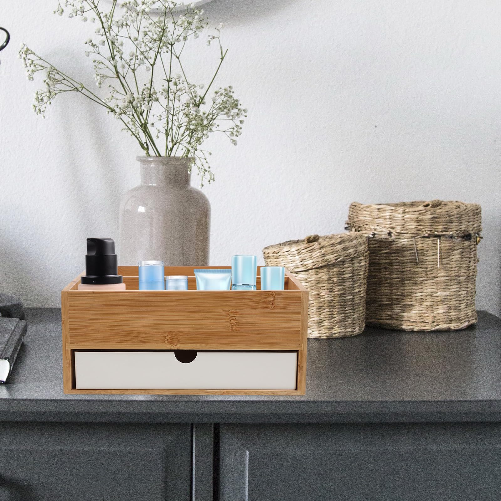 ERINGOGO Schreibtisch Organizer aus Bambus mit Schublade, Aufbewahrungsbox