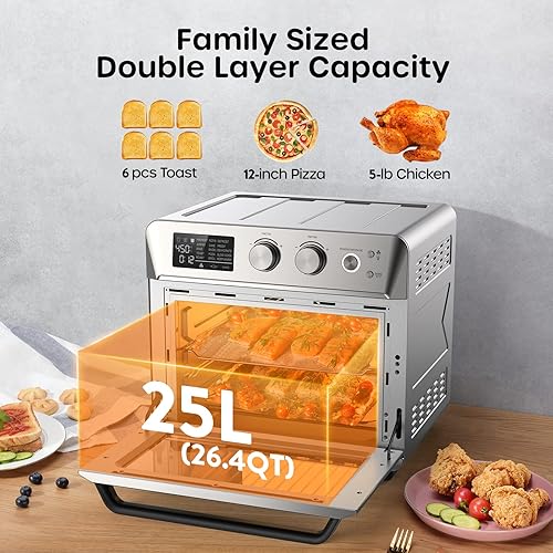 Miniatura 3 de ECOWELL Freidora de aire de 26.4 cuartos de galón, freidora de pollo 15 en 1, freír al aire, asar, hornear, deshidratar, asar, recalentar,