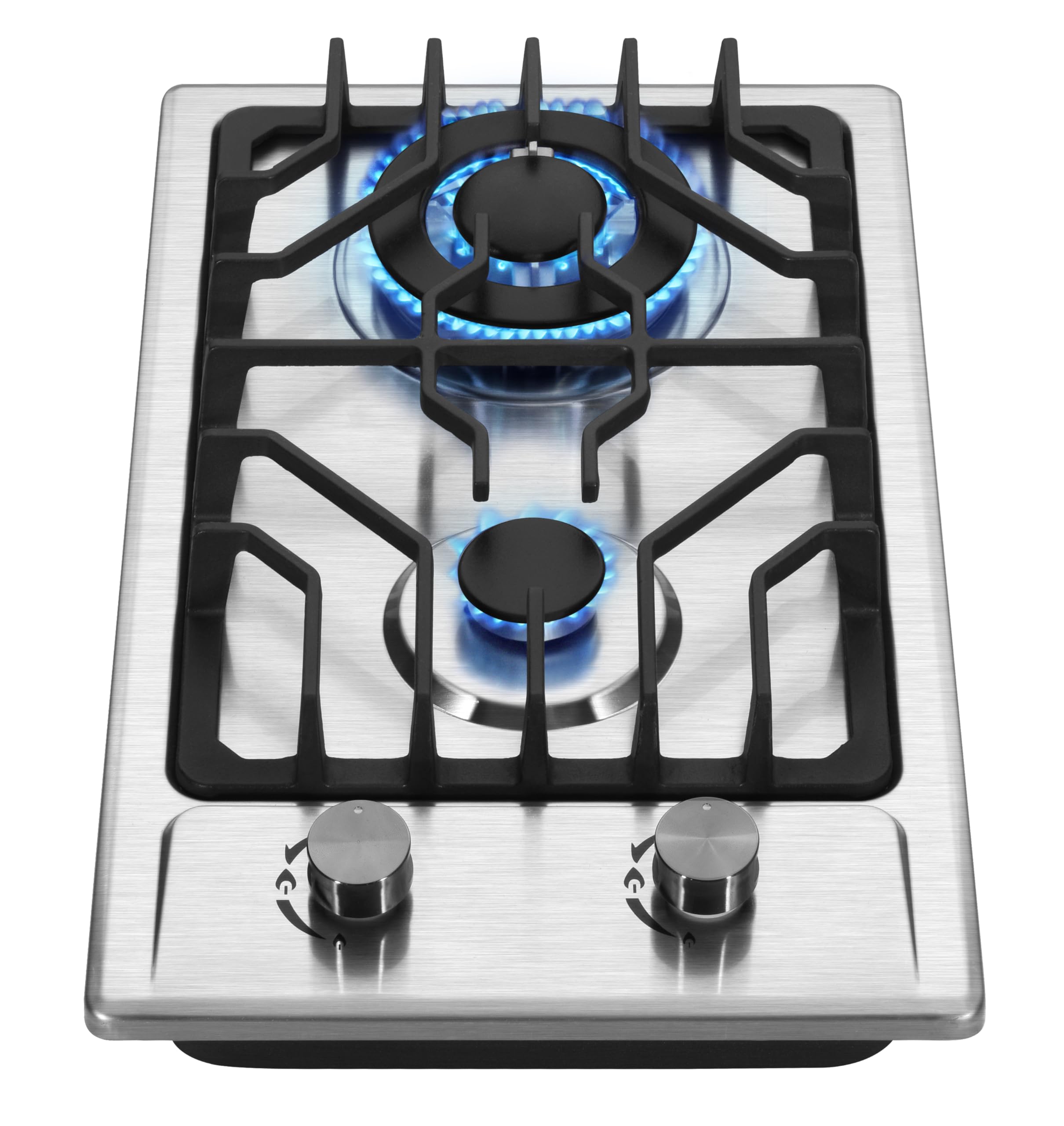 2 Burner Propane Gas Cooktop, 12 Inch Burners Gas Stove Top, LPG/NG Dual Fuel With Thermocouple Protection Built-in Stainless Steel (L12"×W20")