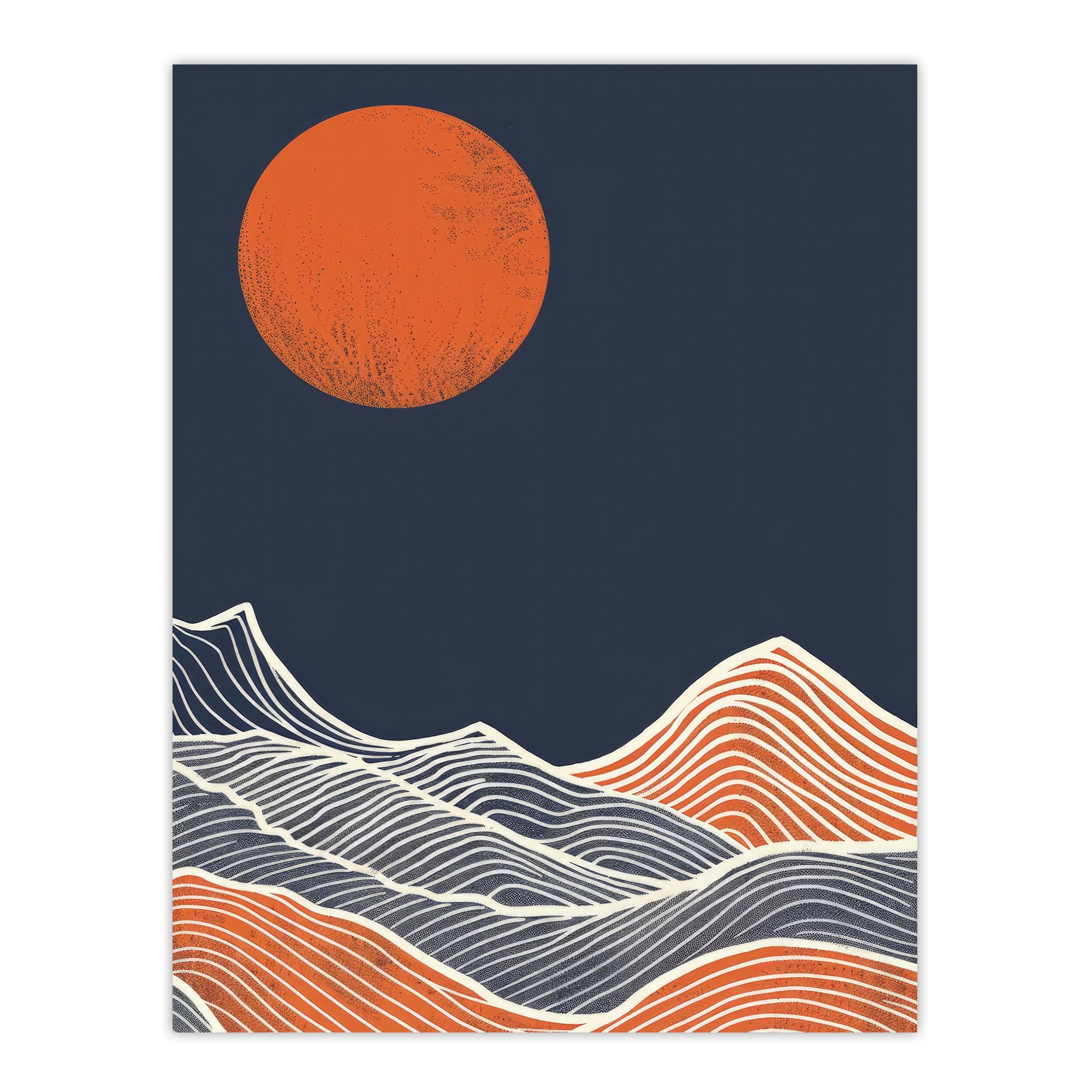 Artery8 Sea Waves Lines Sun Blue Orange Abstract Painting Living Room Bathroom Large Wall Art Poster Print Thick Paper 18X24 Inch