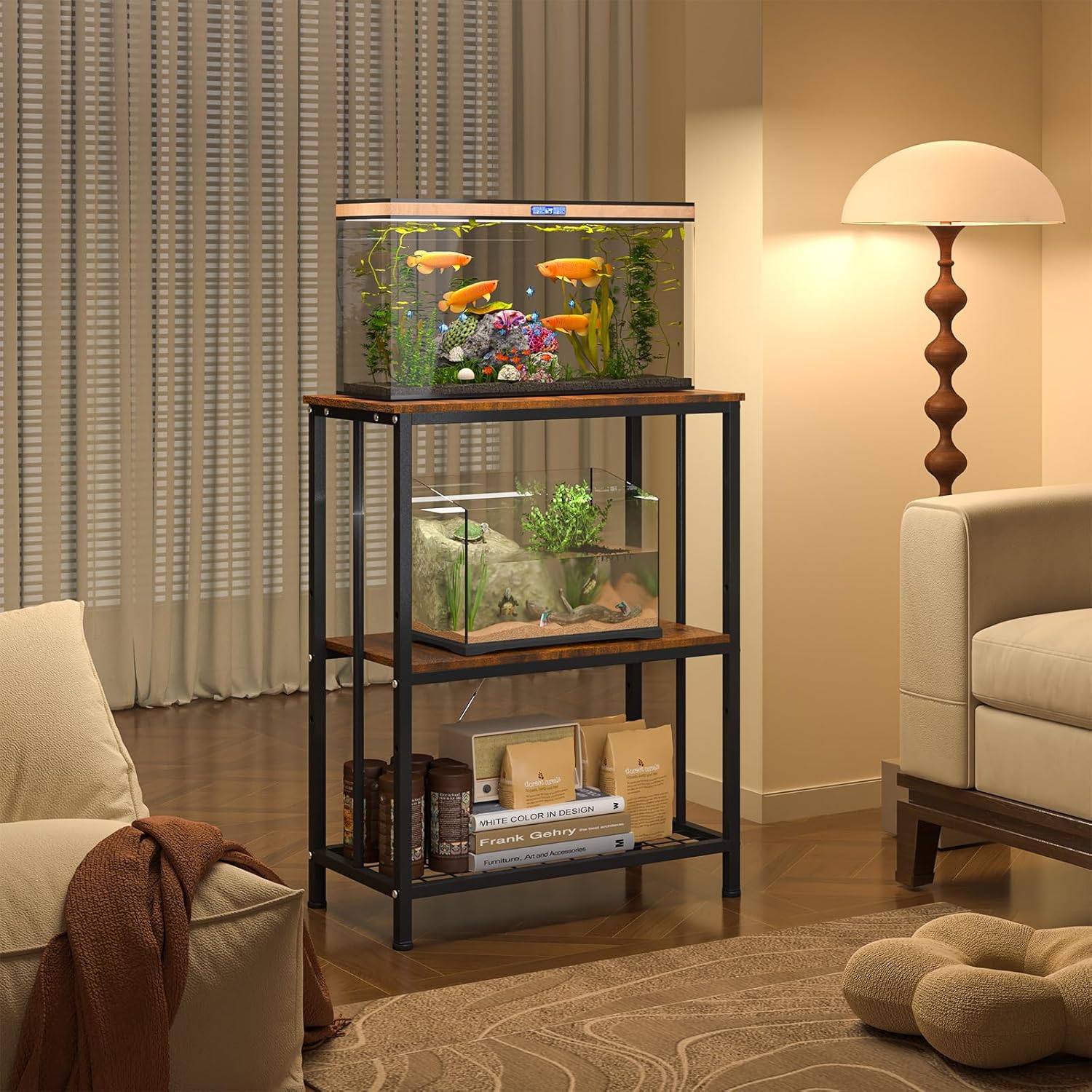 10-20 Gallon Fish Tank Stand, 3-Tier Metal 20 Gallon Aquarium Stand Heavy Duty 5-10 Gallon Reptile Stand with Adjustable Storage Shelf for Breeder/Turtle/Terrarium Tank-24.8" L*11.8" W*30.7" H