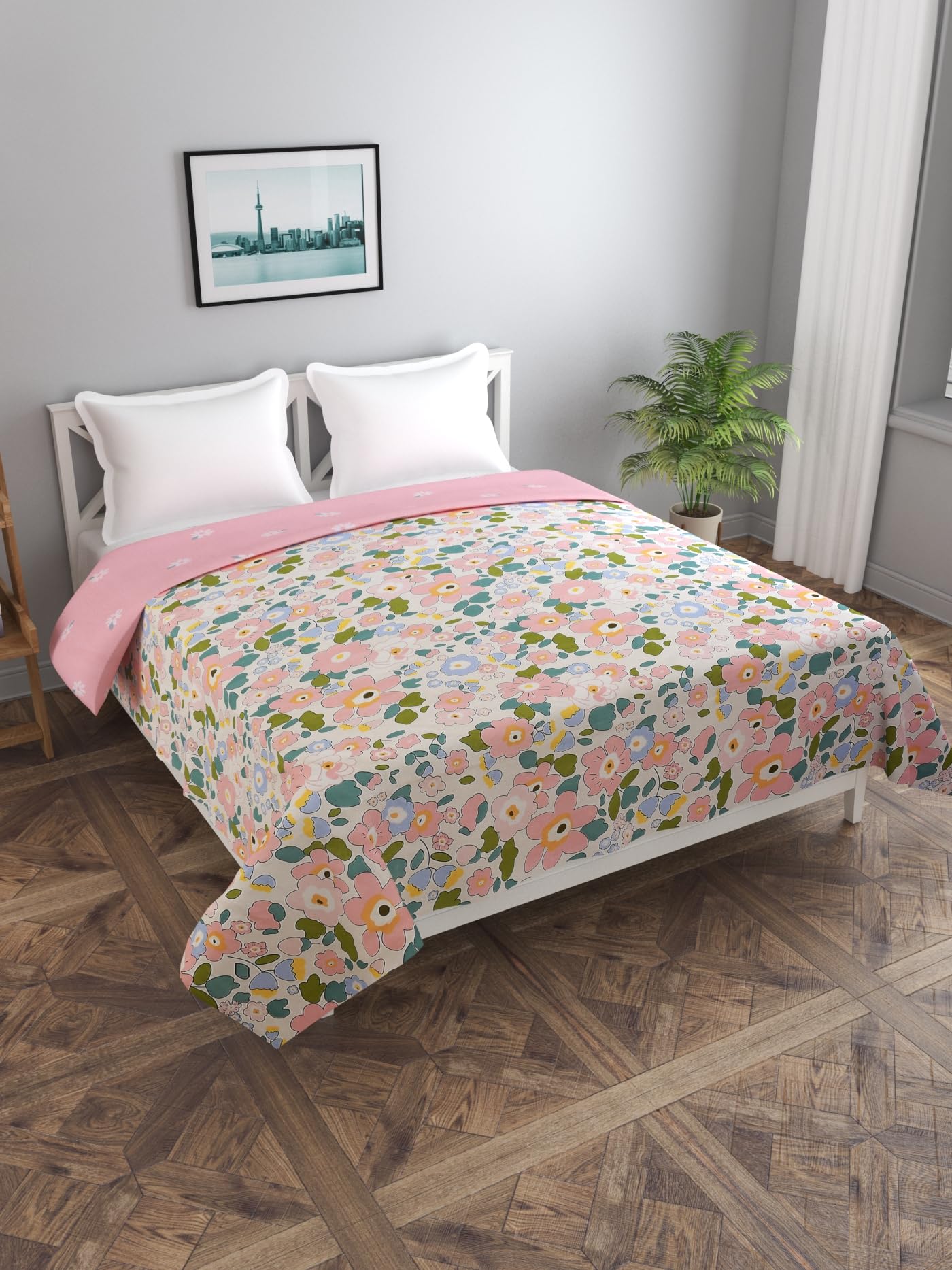 BREVARD Glacecotton 210 TC Double Bed Size Reversible Quilt Cover/Duvet Cover/Rajai Cover/Blanket Cover with Zipper (90x100 Inches, Pink)-image-2