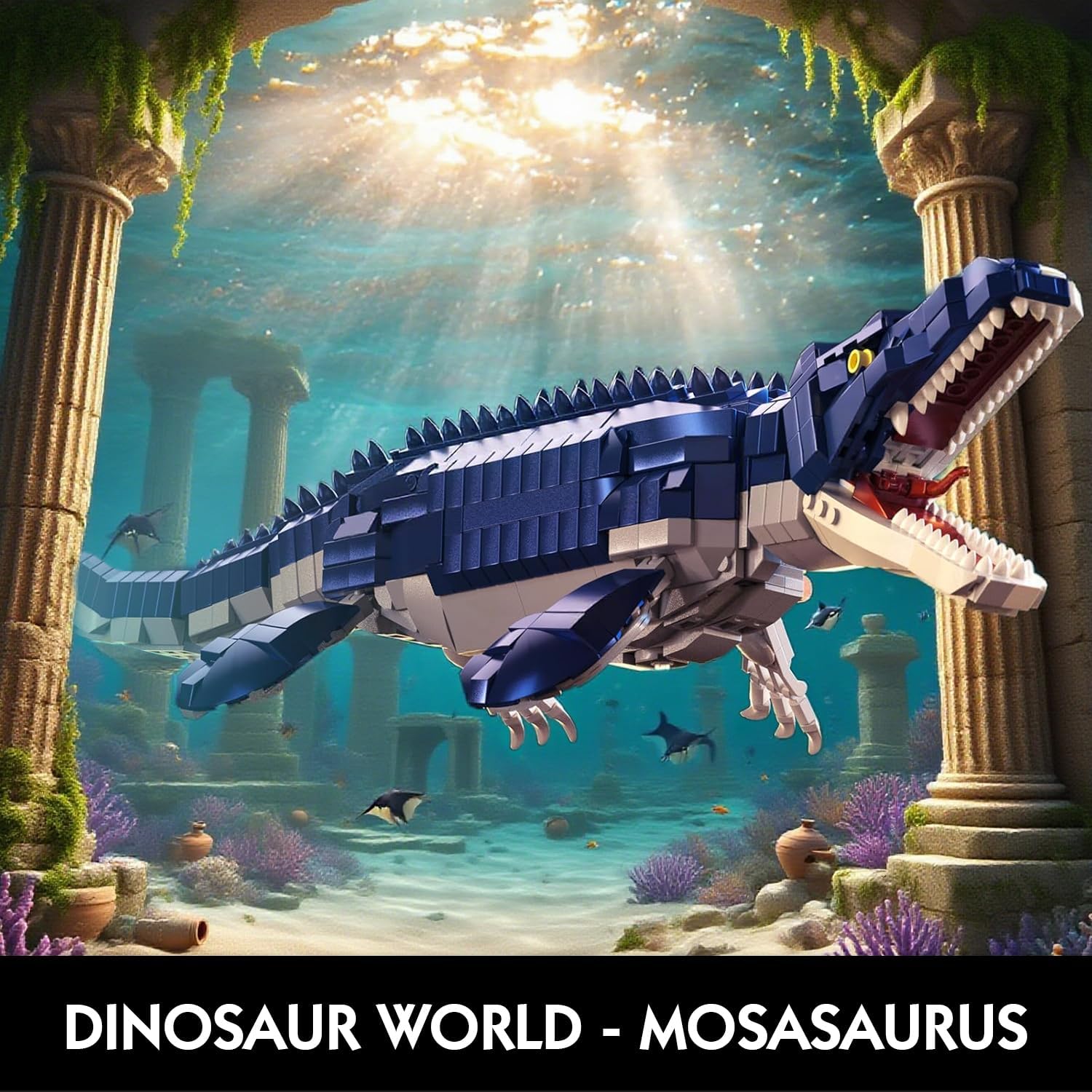 Mechanical Mosasaurus Dinosaur Building Block Set for Adults, Compatible with Lego Dinosaur, 1026PCS Ocean Animal Skeleton World Model Toys with Stand, STEM Collection Gifts for Teens Boys Age 8-12