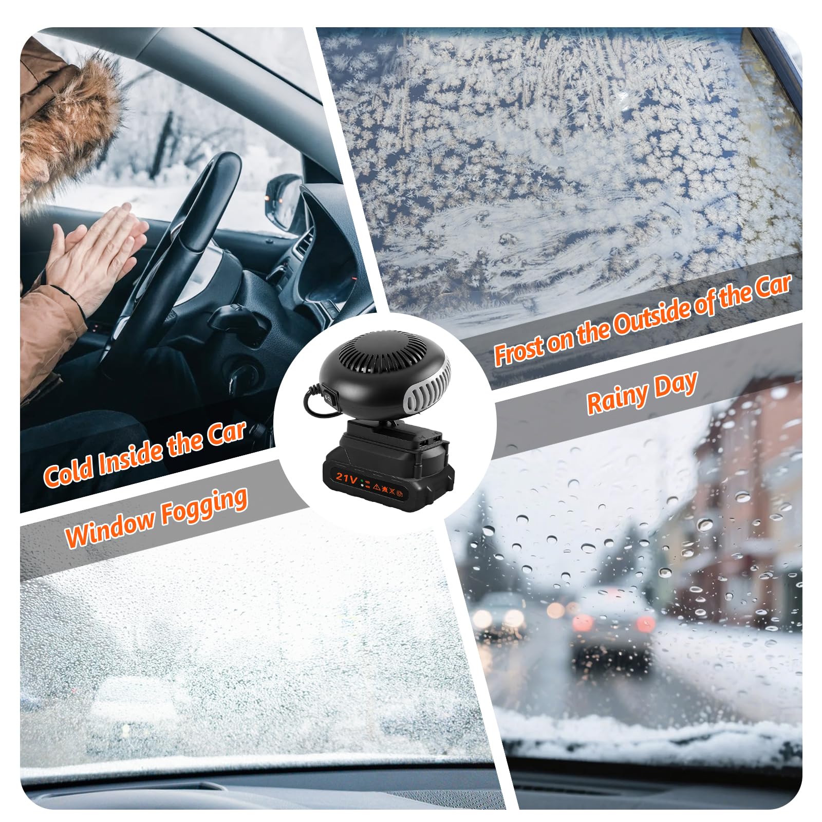 12V Autoheizung Winter Autoentfroster-Set Tragbarer Auto Heizung mit 1500mAh Akku und 2 USB Anschlüssen für PKW, SUV, LKW, 2 Temperaturstufen (mit 2 Akku)