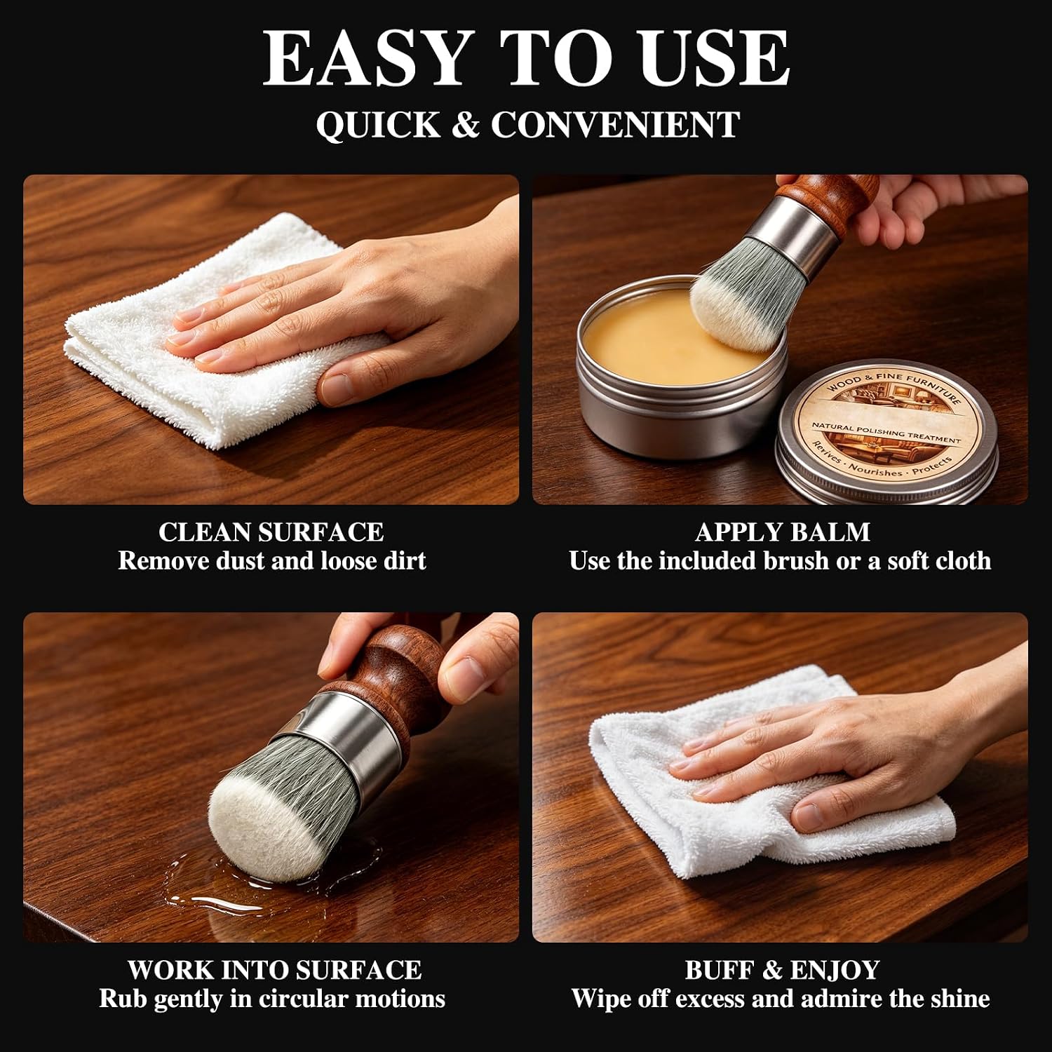 Botou Furniture Balm, Wood Scratch Repair & Polishing Wax, Natural Wood Conditioner for Furniture Table Countertop, Prevent Cracking & Restore Luster, 3.52oz/1 Set