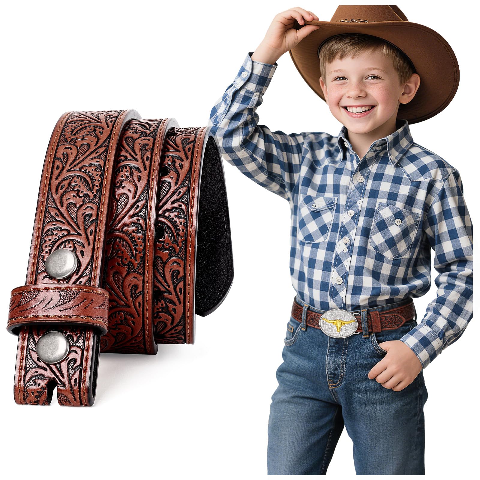 BELTROAD Kid Western Belt Without Buckle Toddlers Girls Boys Cowboy Belts
