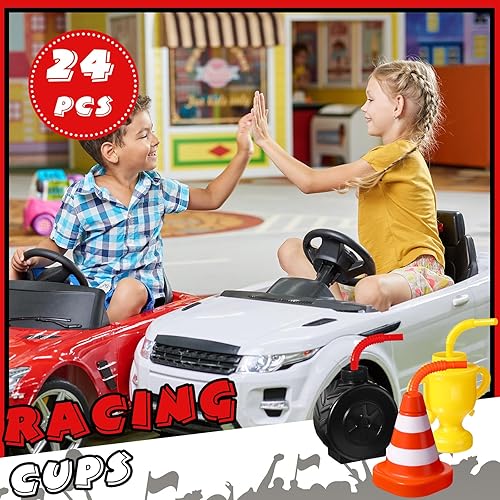 Miniatura 5 de Mifoci Paquete de 12 tazas de automóvil de carreras con pajitas de plástico para cono de tráfico, tazas para neumáticos con pajitas para niños,