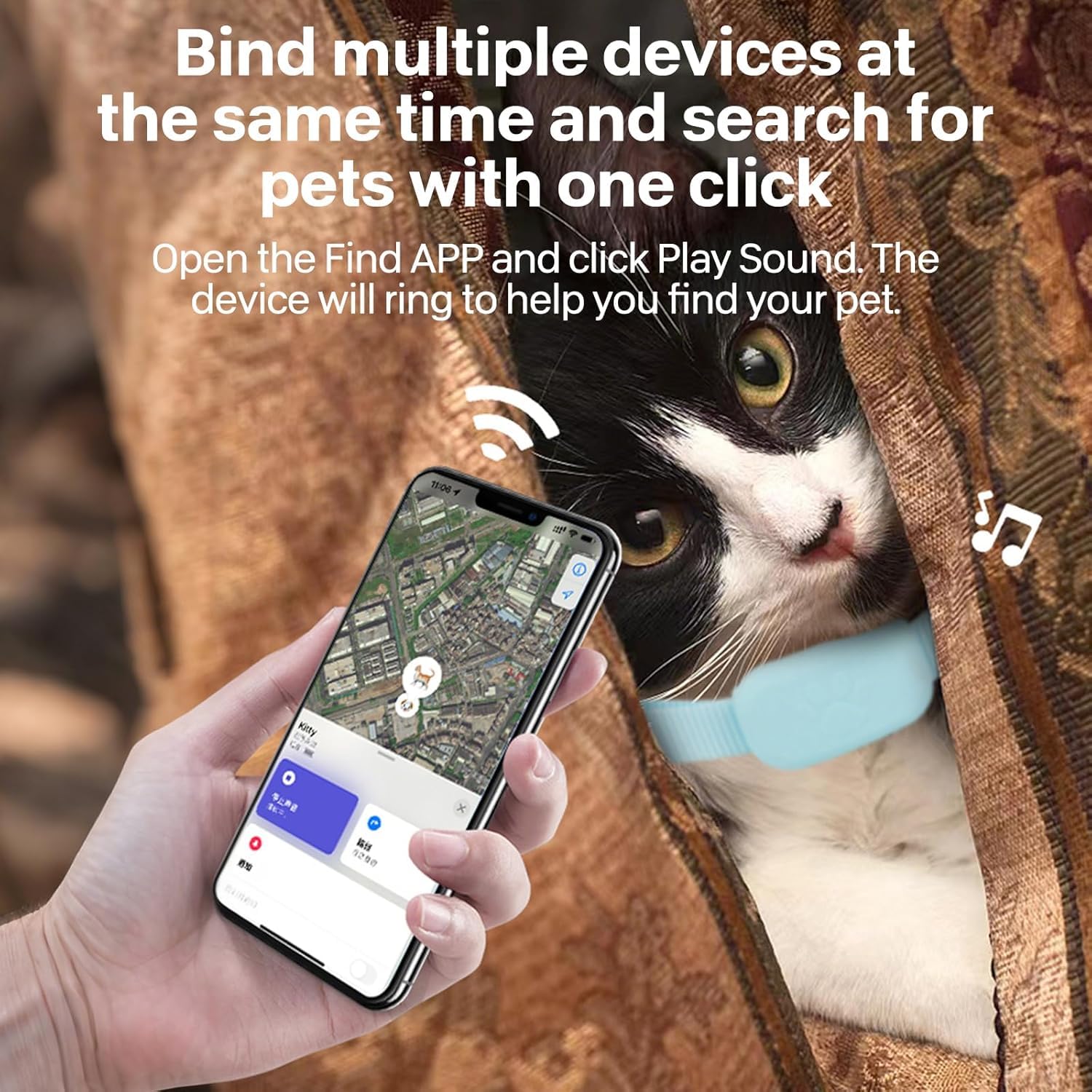 Chat Tracker, Collier GPS Chat Tracker, Aide à Localiser Votre Chat, pour chatonssans Frais mensuels, pour Apple Find (Compatible avec iOS/Android), Collier GPS Chat Tracker (Noir