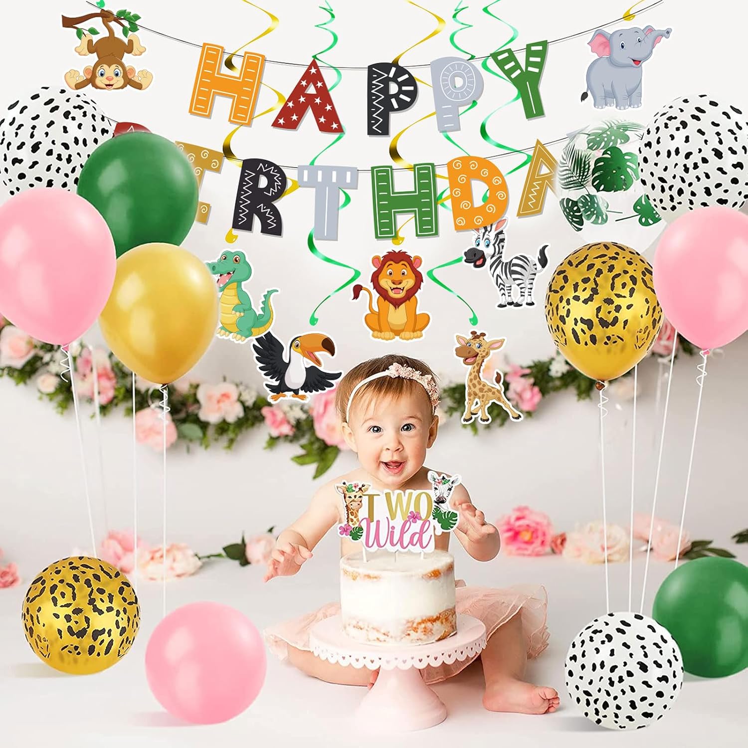 Safari Jungle Birthday Banner Set | Happy Birthday Banner, Wild Animal Theme, Hanging Decorations, Kids Safari Birthday Party, Classroom Jungle Decor