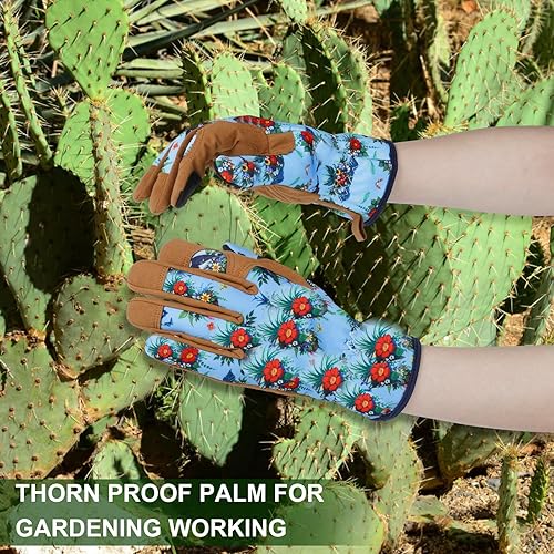 Miniatura 6 de Guantes de jardinería de cuero para mujer, a prueba de espinas, guantes de jardín para pantalla táctil, guantes de trabajo, regalos, M