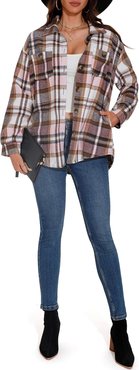 GUANYY Womens Flannel Shirts Button Down Plaid Shacket Long Sleeve Collared Business Casual Work Tops - Image 2