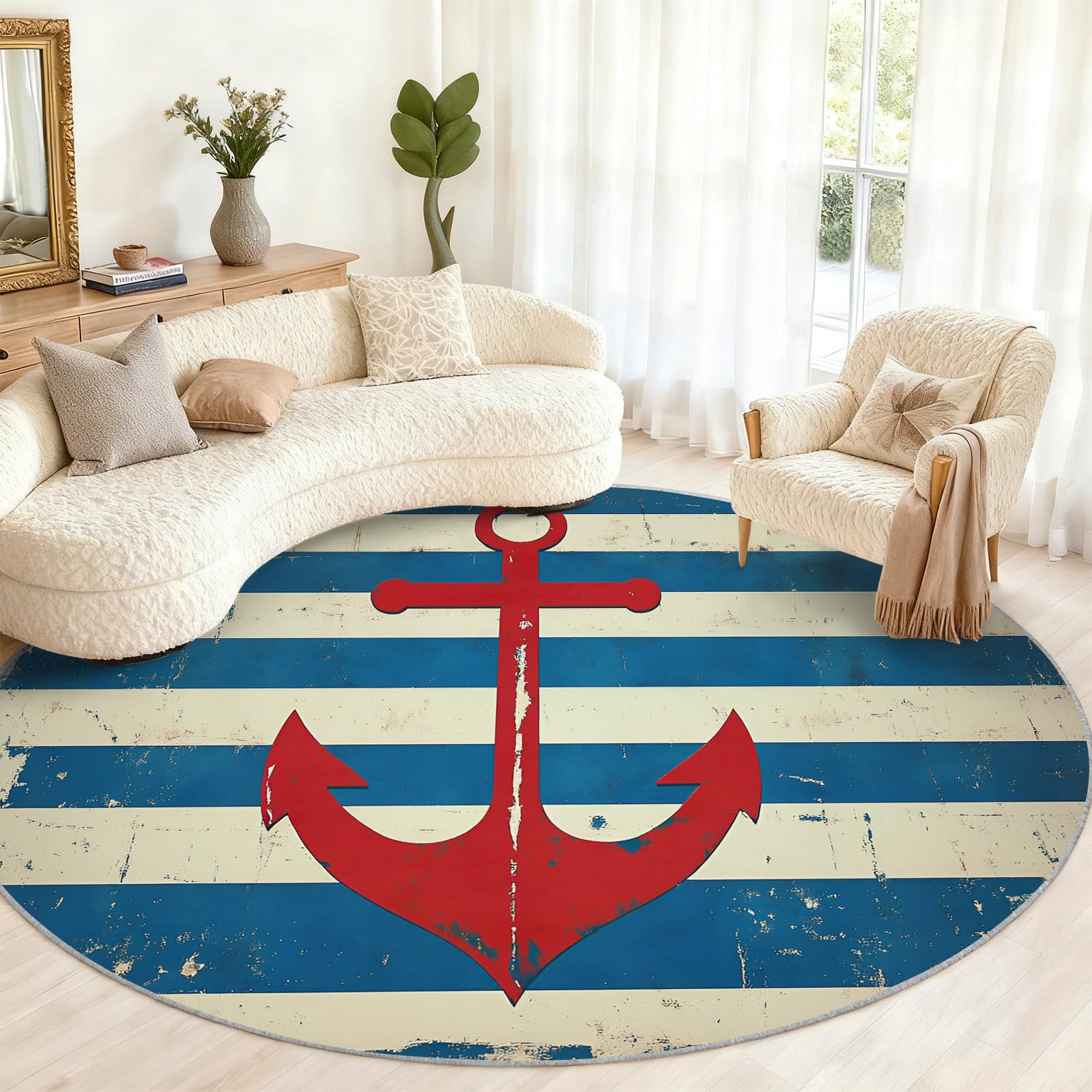 Tapis rond antidérapant océan de 210 cm pour sublimer votre salle à manger