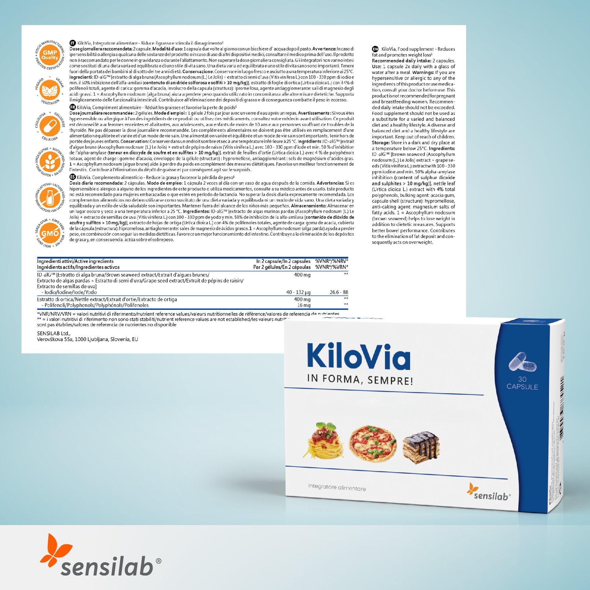 Sensilab KiloVia - Gélules Après Repas, Algues Brunes, 60 Gélules | Pépins de Raisin, Extrait de Feuille d'Ortie, avec Iode, Cure 1 Mois