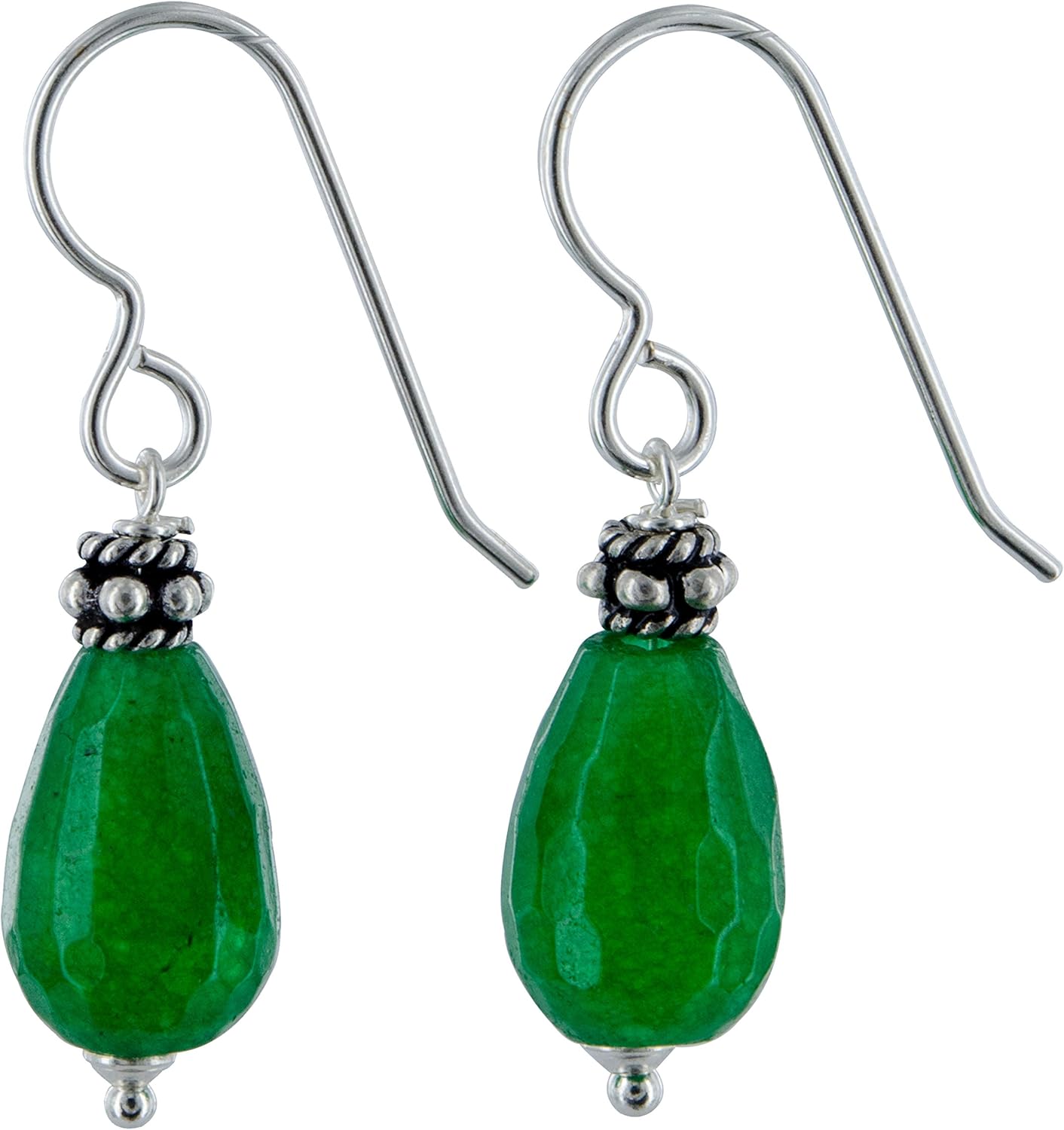 Emerald Green Jade Quartz Gemstone Sterling Silver Dangle Drop Green Earrings