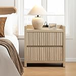 SICOTAS Stands de nuit Ensemble de 2-Fluted Tables de chevet avec station de recharge- Moderne 2 Table de chevet des tiroirs 25" Table de chevet, grand stand de nuit pour la chambre (Chêne lumineux rebaptisé)