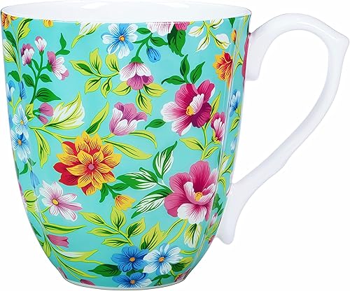 Taza floral de porcelana de hueso de 14 onzas  Taza de café floral Novetly para mujeres y hombres, taza de té de café ligera de hueso con asa